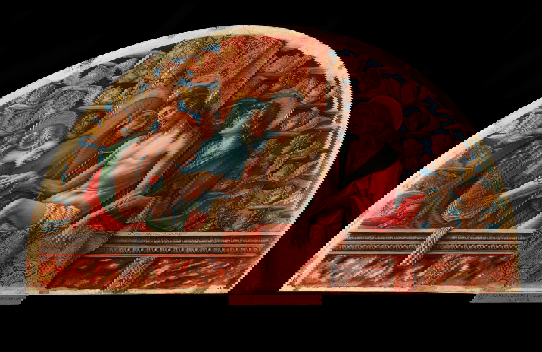 Carlo Crivelli, Pieta (tempera et or sur panneau, 106 x 203 cm ; Cité du Vatican, Musées du Vatican)