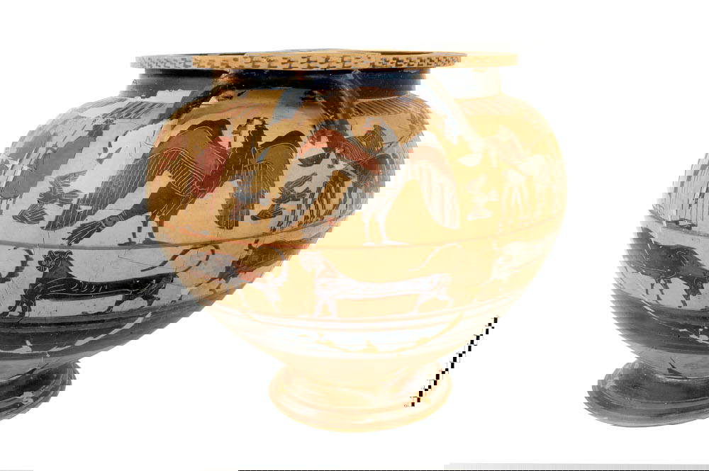 Memnon-Maler, mesokorinthischer schwarzfiguriger Krater (erste Hälfte 6. Jahrhundert v. Chr.; Terrakotta; Gioia del Colle, Archäologisches Nationalmuseum)