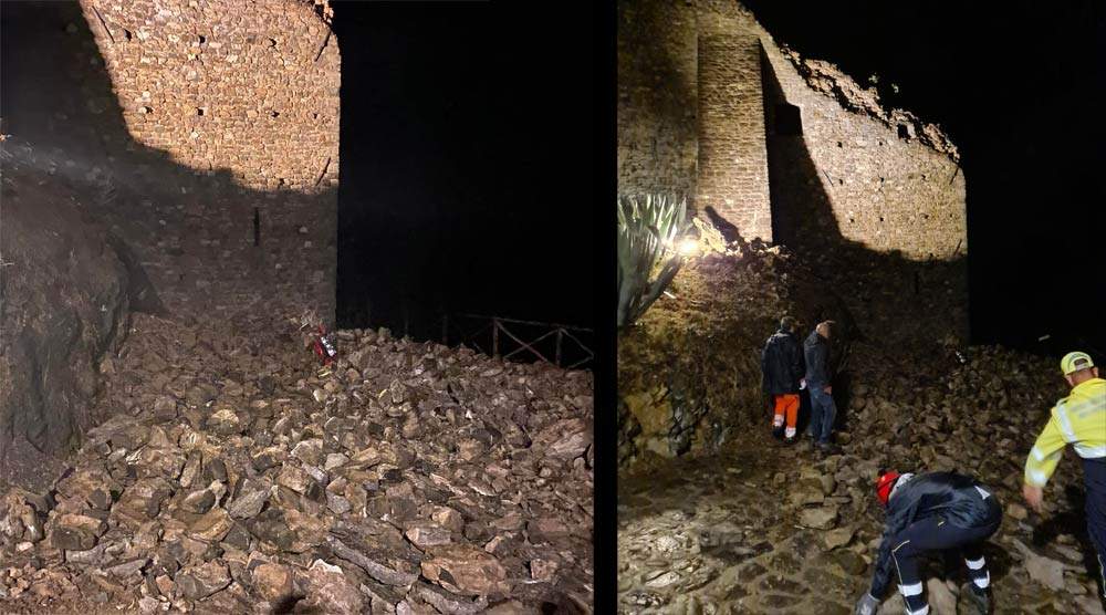Bad weather, portion of the walls of Lusuolo Castle collapses in Lunigiana
