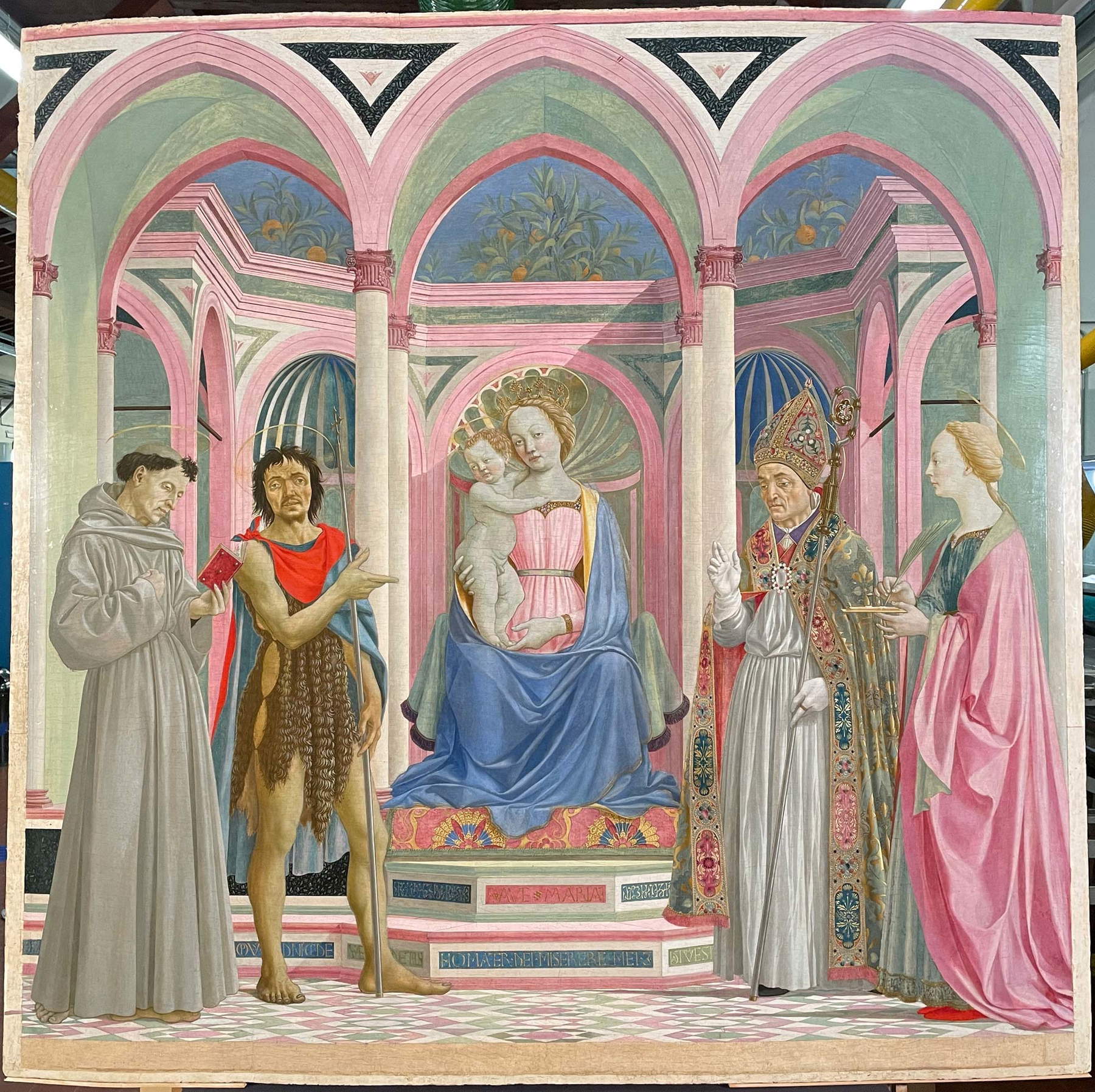 Domenico Veneziano, Magnoli-Altarbild (1445-1447; Tempera auf Tafel, 209 x 216 cm; Florenz, Uffizien) Domenico Veneziano, Magnoli-Altarbild (1445-1447; Tempera auf Tafel, 209 x 216 cm; Florenz, Uffizien)