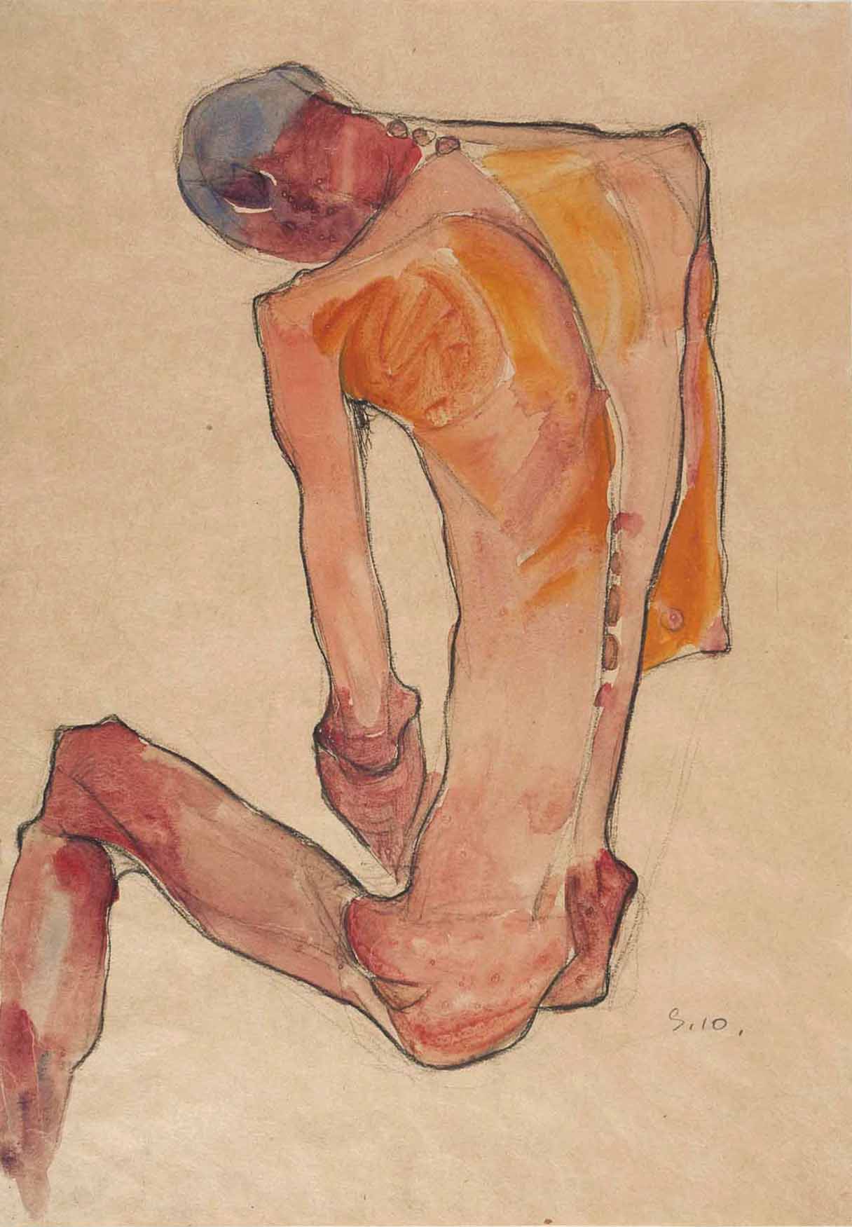 Egon Schiele, Sitzender Männerakt (Seated Male Nude) (1910; watercolor pencil, tempera, and charcoal; Rome, Istituto Centrale per la Grafica) Egon Schiele, Sitzender Männerakt (Seated Male Nude) (1910; watercolor pencil, tempera, and charcoal; Rome, Istituto Centrale per la Grafica)