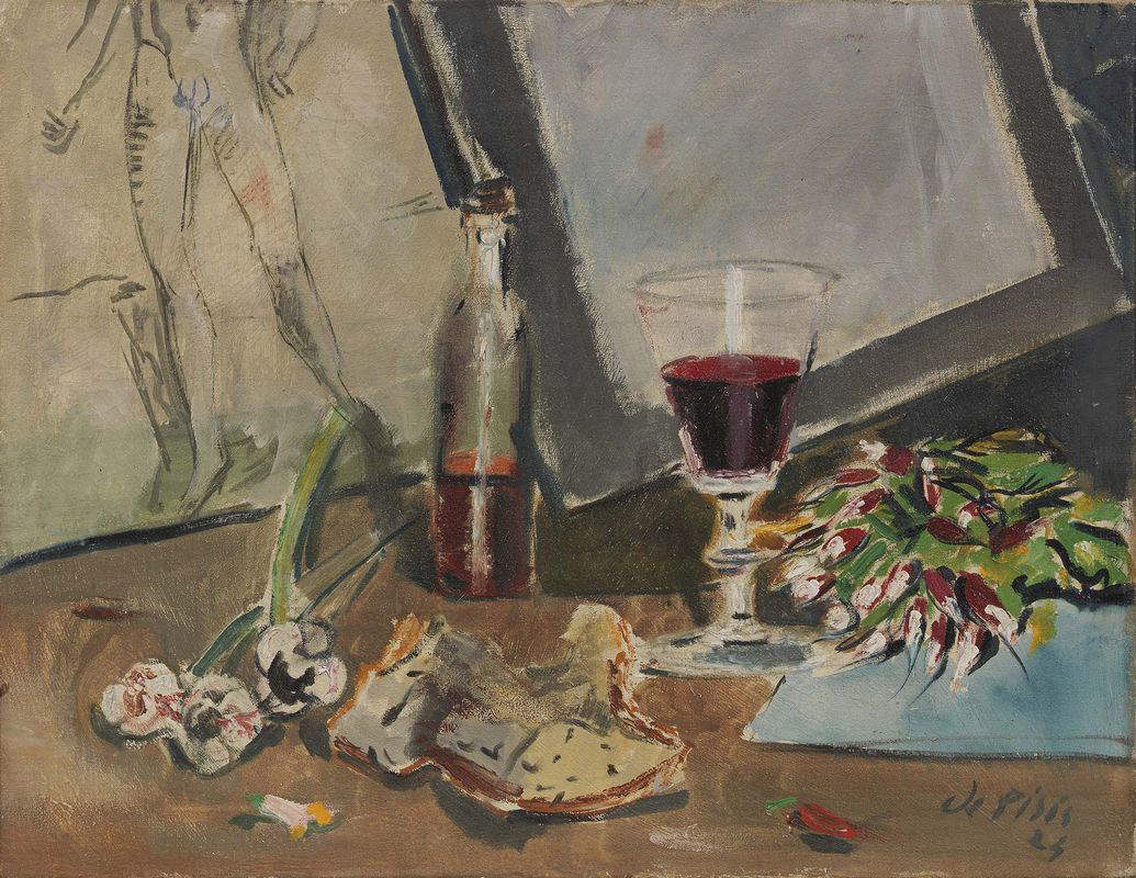 Filippo de Pisis, Natura morta con nudino e vino rosso (1924; olio su tela, 46,3 x 60,2 cm; Collezione privata) Filippo de Pisis, Natura morta con nudino e vino rosso (1924; olio su tela, 46,3 x 60,2 cm; Collezione privata)