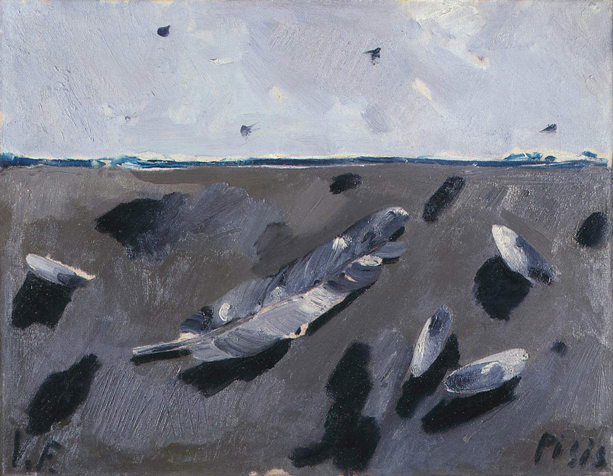 Filippo de Pisis, Natura morta marina con la penna (1953; olio su tela, 50 x 64 cm; Milano, Pinacoteca di Brera) Filippo de Pisis, Natura morta marina con la penna (1953; olio su tela, 50 x 64 cm; Milano, Pinacoteca di Brera)