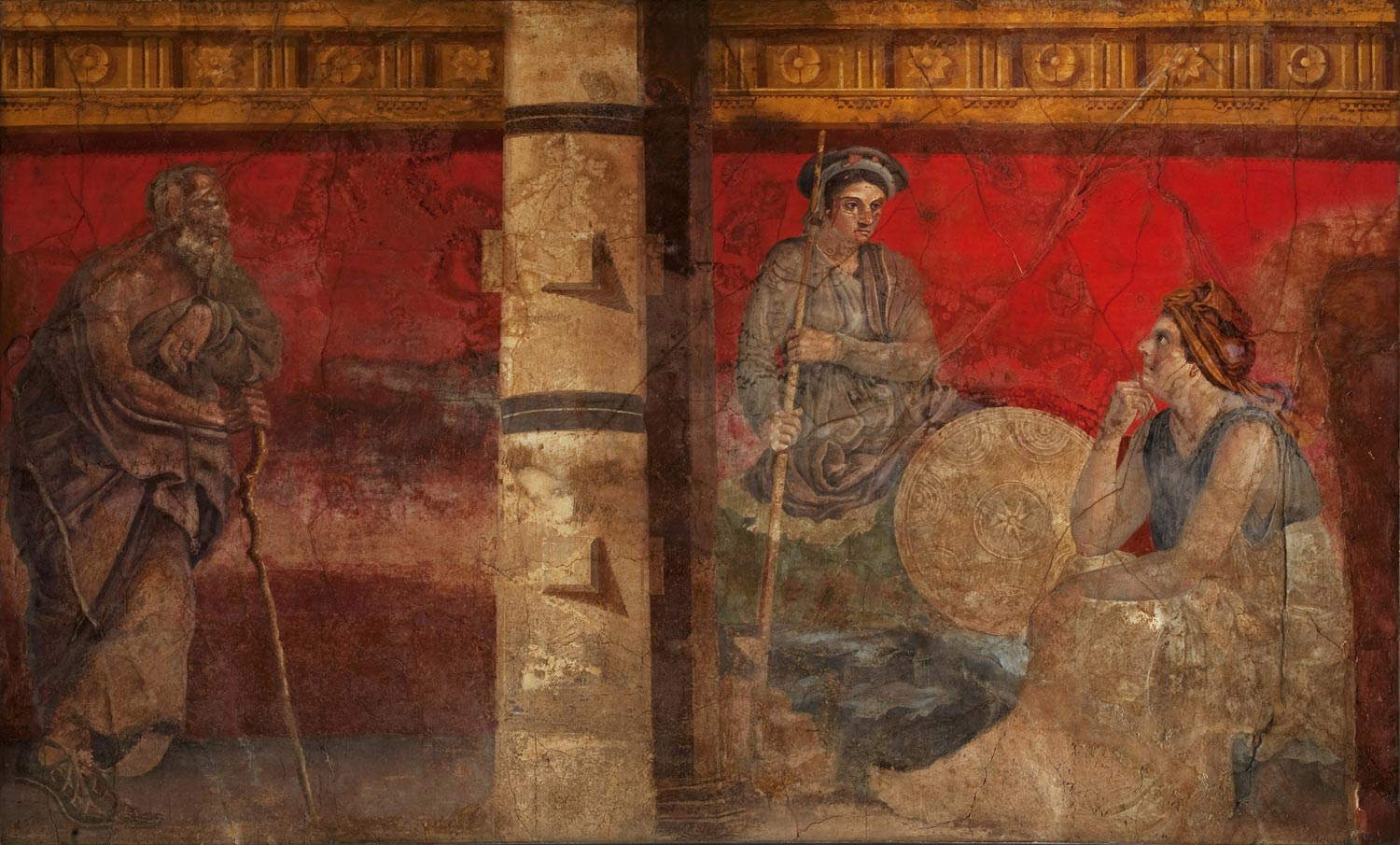 Filosofo con Macedonia e Persia (Boscoreale, Villa di Fannio Sinistore, oecus (H), parete ovest; 1 secolo a.C. - II stile; affresco, 240 x 345; Napoli, MANN, Inv. s.n. inv. 906) Filosofo con Macedonia e Persia (Boscoreale, Villa di Fannio Sinistore, oecus (H), parete ovest; 1 secolo a.C. - II stile; affresco, 240 x 345; Napoli, MANN, Inv. s.n. inv. 906)