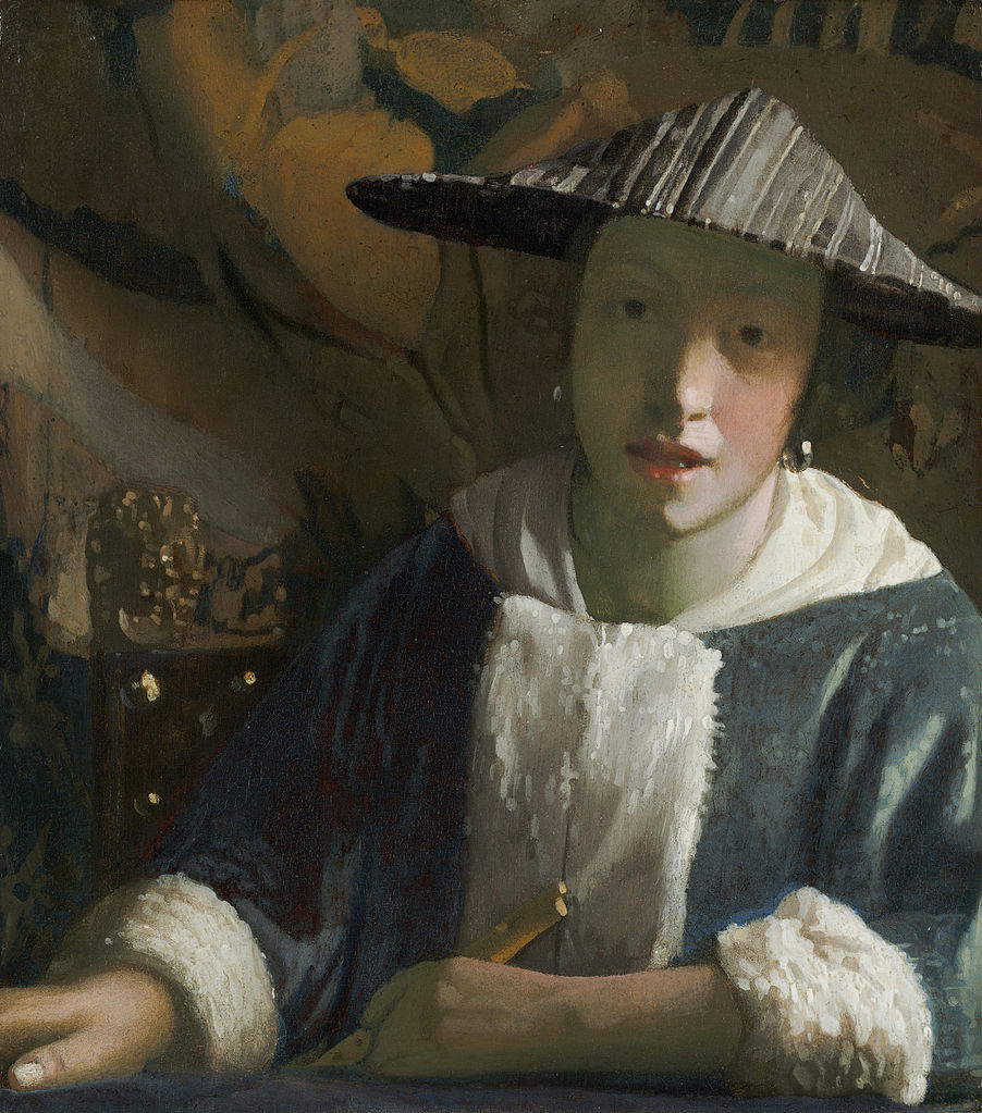 Già attribuito a Jan Vermeer, Ragazza con flauto (1669-1675 circa; olio su tela, 20 x 17,8 cm;  Washington, National Gallery of Art) Già attribuito a Jan Vermeer, Ragazza con flauto (1669-1675 circa; olio su tela, 20 x 17,8 cm;  Washington, National Gallery of Art)