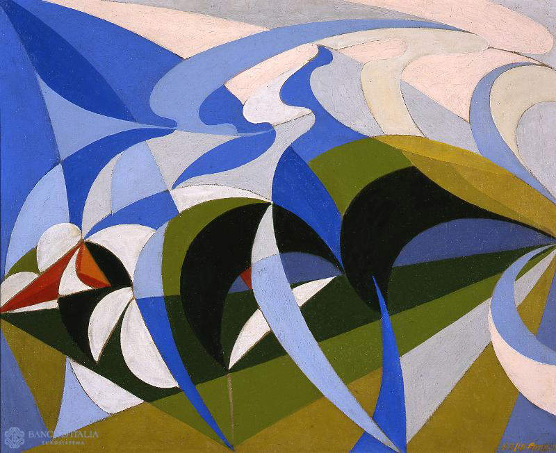 Giacomo Balla, Sunday Rifle Shot (1918; oil on canvas, 66 x 80 cm; Bank of Italy Collection)