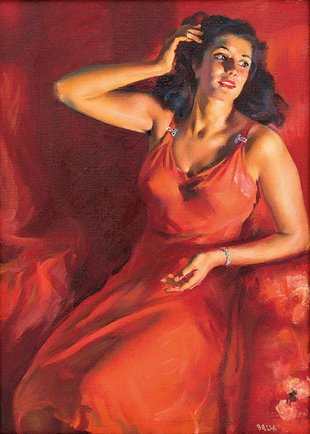 Giacomo Balla, Les quatre saisons en rouge, l'été (1940 ; huile sur panneau et grillage, 110 x 80 cm) Giacomo Balla, Les quatre saisons en rouge, l'été (1940 ; huile sur panneau et grillage, 110 x 80 cm)