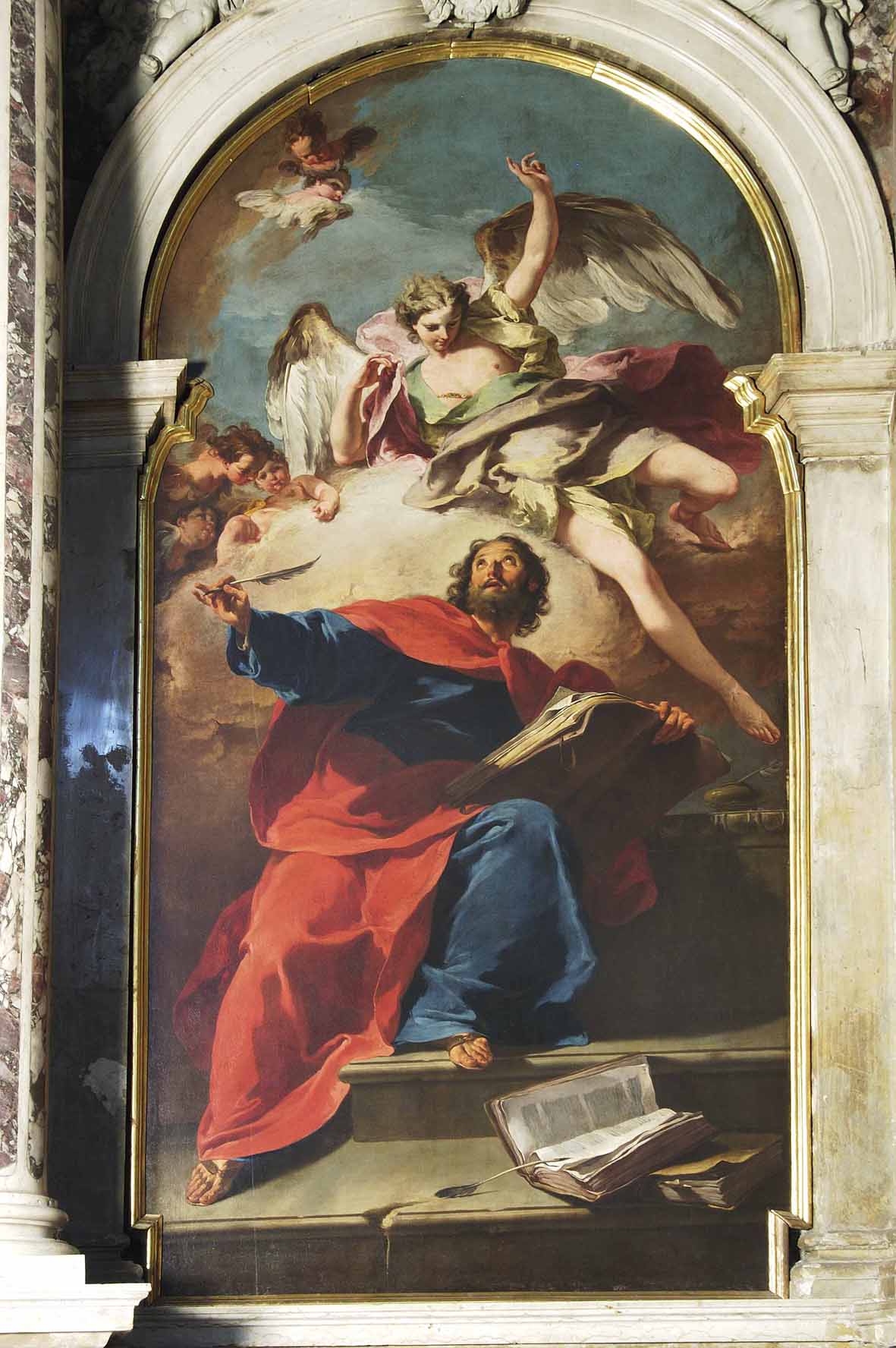 Giambattista Pittoni, Der heilige Matthäus und der Engel (Borgo Valsugana, Kirche der Geburt Christi) Giambattista Pittoni, Der heilige Matthäus und der Engel (Borgo Valsugana, Kirche der Geburt Christi)