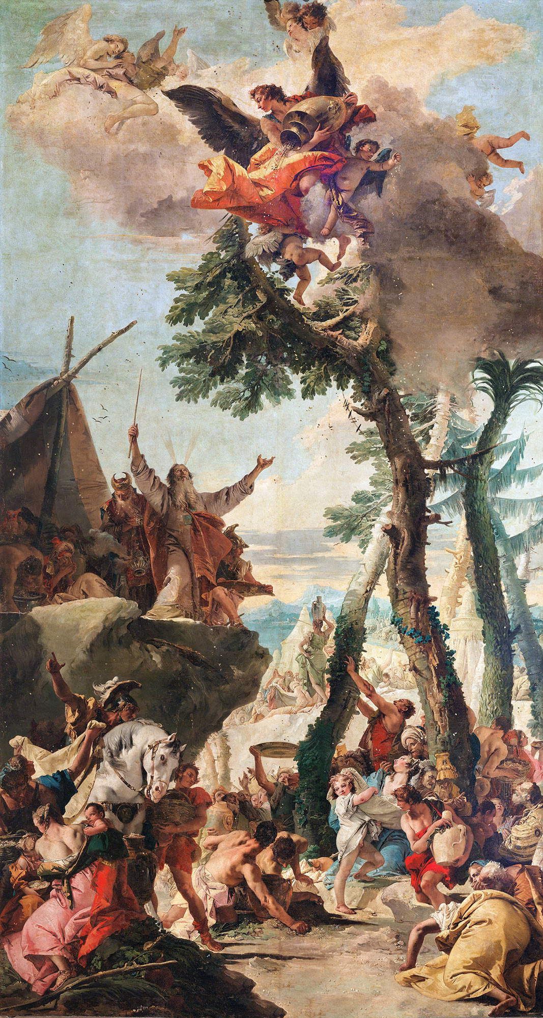 Giambattista Tiepolo, Die Ernte des Manna (um 1745; Öl auf Leinwand; Verolanuova, San Lorenzo). Foto von Virginio Gilberti Giambattista Tiepolo, Die Ernte des Manna (um 1745; Öl auf Leinwand; Verolanuova, San Lorenzo). Foto von Virginio Gilberti