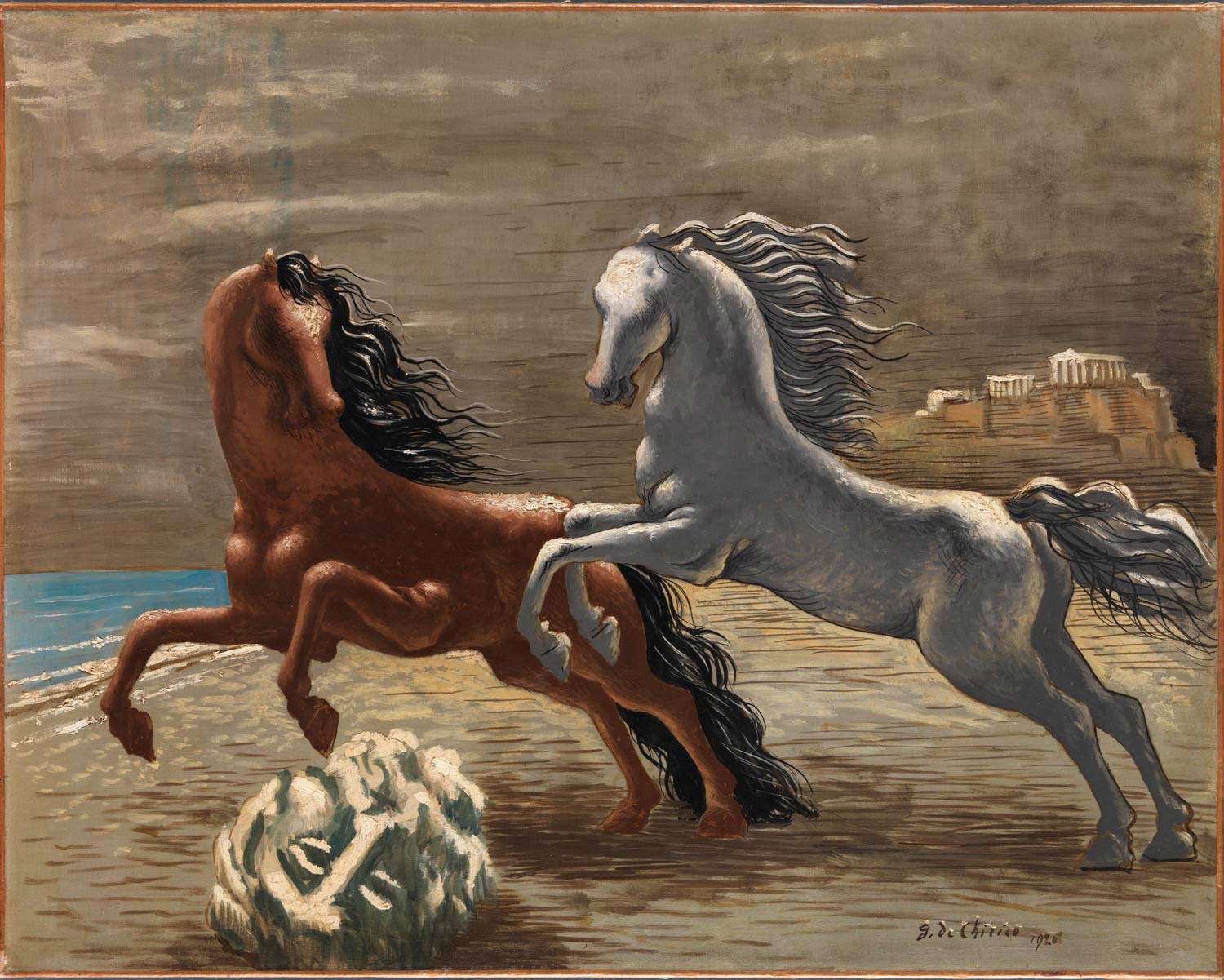 Giorgio de Chirico, Caballos a la orilla del mar (1926; óleo sobre lienzo, 73 x 92,2 cm; Mart, Museo de Arte Moderno y Contemporáneo de Trento y Rovereto)