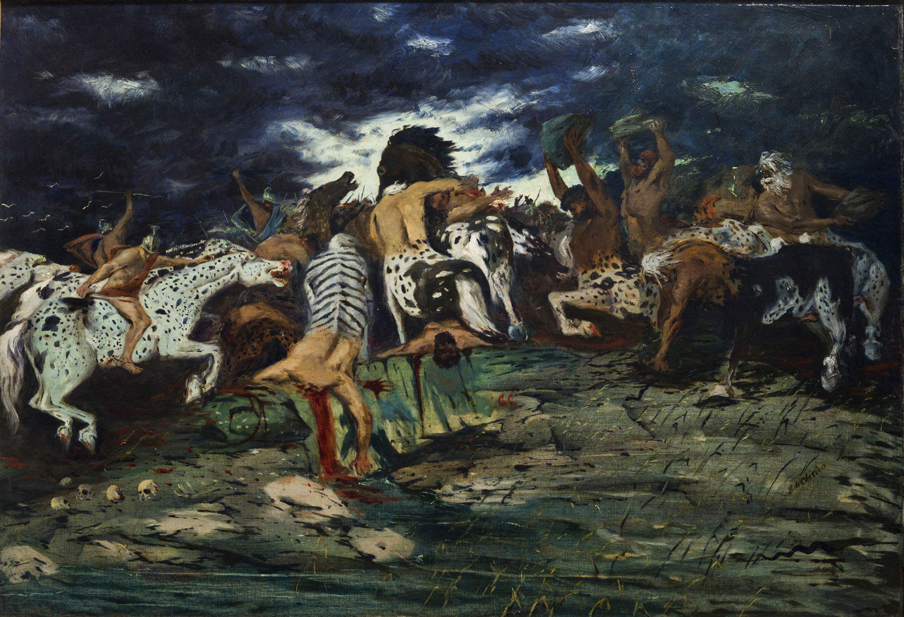Giorgio De Chirico, Lotta di centauri (1909; olio su tela, 75 x 110 cm; Roma, Galleria Nazionale d'Arte Moderna e Contemporanea) Giorgio De Chirico, Lotta di centauri (1909; olio su tela, 75 x 110 cm; Roma, Galleria Nazionale d'Arte Moderna e Contemporanea)
