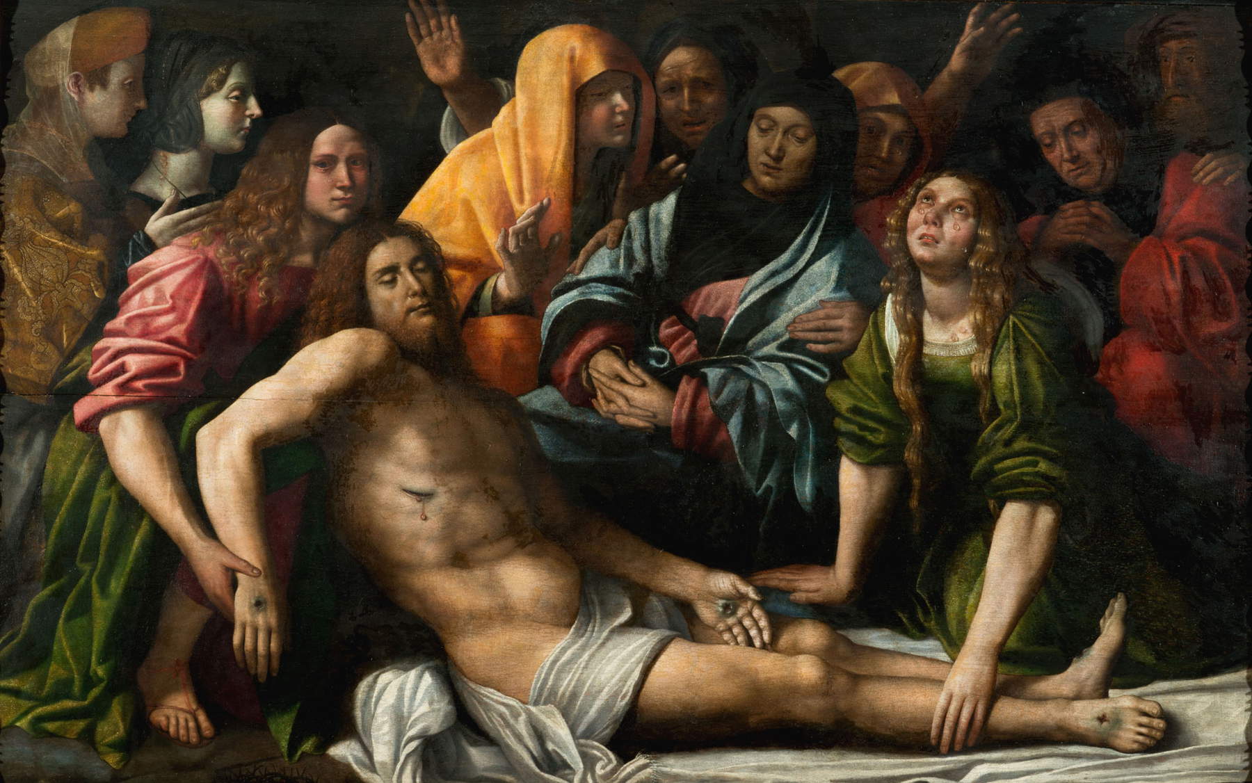 Giovan Francesco Caroto, Beweinung des toten Christus (1515; Öl auf Tafel, 90 x 146 cm; Privatsammlung)