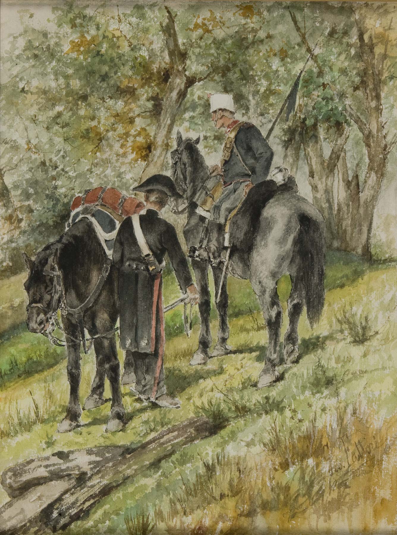 Giovanni Fattori, En patrulla (1880-90; acuarela sobre papel, 30 x 23 cm Pistoia, Museoarchivo Giovanni Boldini Macchiaioli) Giovanni Fattori, En patrulla (1880-90; acuarela sobre papel, 30 x 23 cm Pistoia, Museoarchivo Giovanni Boldini Macchiaioli)