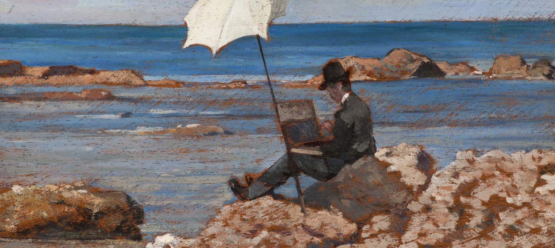 Giovanni Fattori, Lega che dipinge sugli scogli (olio su tavola, 12,5x28 cm; Collezione privata)
