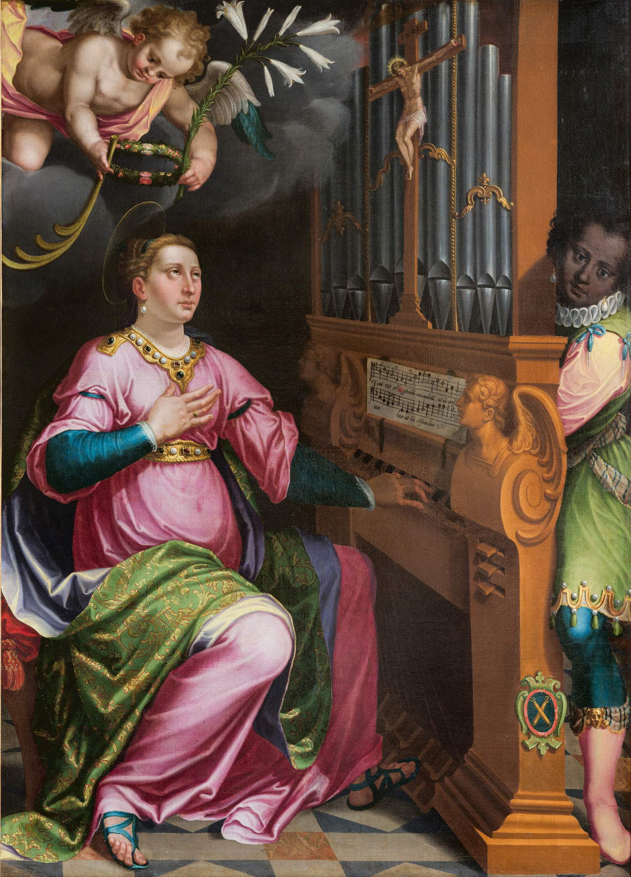 Giovanni Pietro Gnocchi, Santa Cecilia coronada por un ángel (1587; óleo sobre lienzo, 141 x 101 cm; Milán, colección particular)
