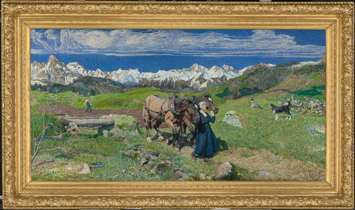 Giovanni Segantini, Spring in the Alps (1897; oil on canvas, 116 x 227 cm; Los Angeles, Getty Museum). With original frame Giovanni Segantini, Spring in the Alps (1897; oil on canvas, 116 x 227 cm; Los Angeles, Getty Museum). With original frame