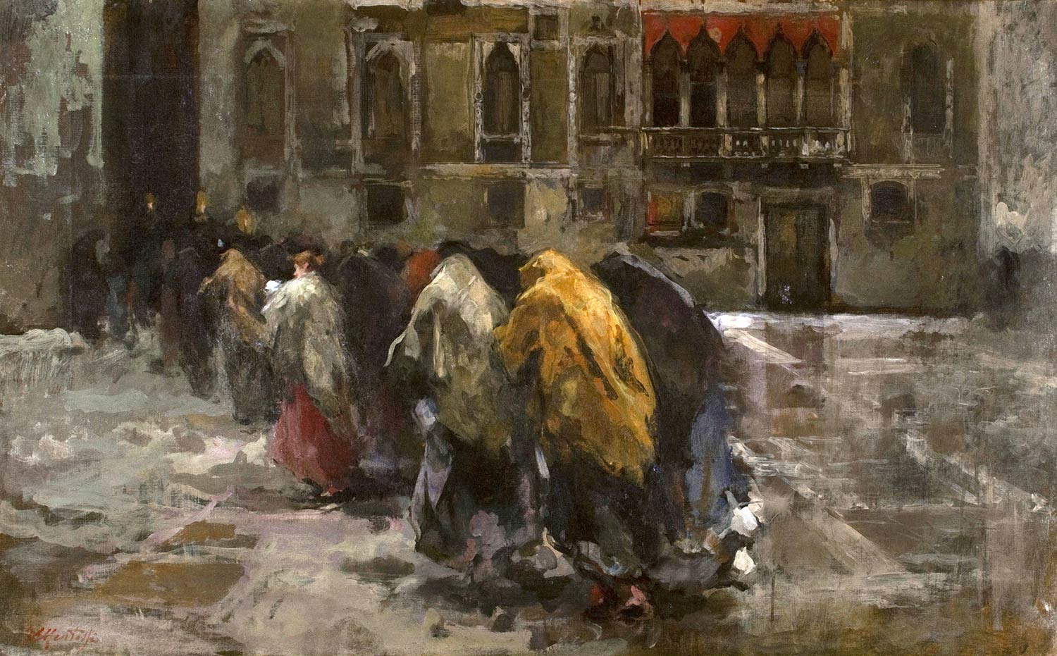 Giuseppe Mentessi, Das Viaticum (Öl auf Leinwand, 54 x 87 cm; Modena, Sammlung BPER Banca) Giuseppe Mentessi, Das Viaticum (Öl auf Leinwand, 54 x 87 cm; Modena, Sammlung BPER Banca)