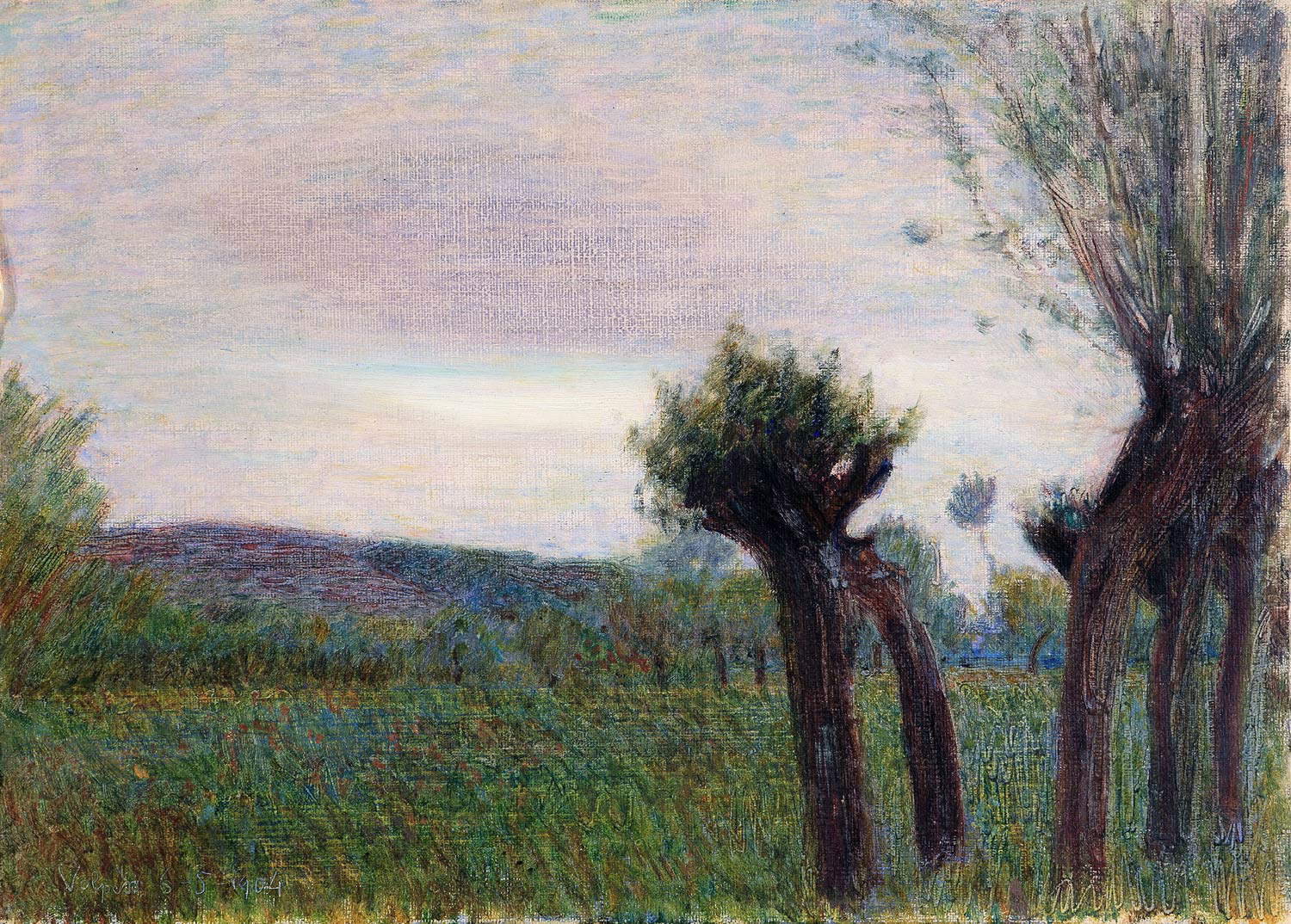 Giuseppe Pellizza da Volpedo, Landschaft mit Pflanzen auf der Wiese (1904; Öl auf Karton, 25,4 x 35,5 cm; Privatsammlung, mit freundlicher Genehmigung der Enrico Gallerie d'Arte, Mailand) Giuseppe Pellizza da Volpedo, Landschaft mit Pflanzen auf der Wiese (1904; Öl auf Karton, 25,4 x 35,5 cm; Privatsammlung, mit freundlicher Genehmigung der Enrico Gallerie d'Arte, Mailand)