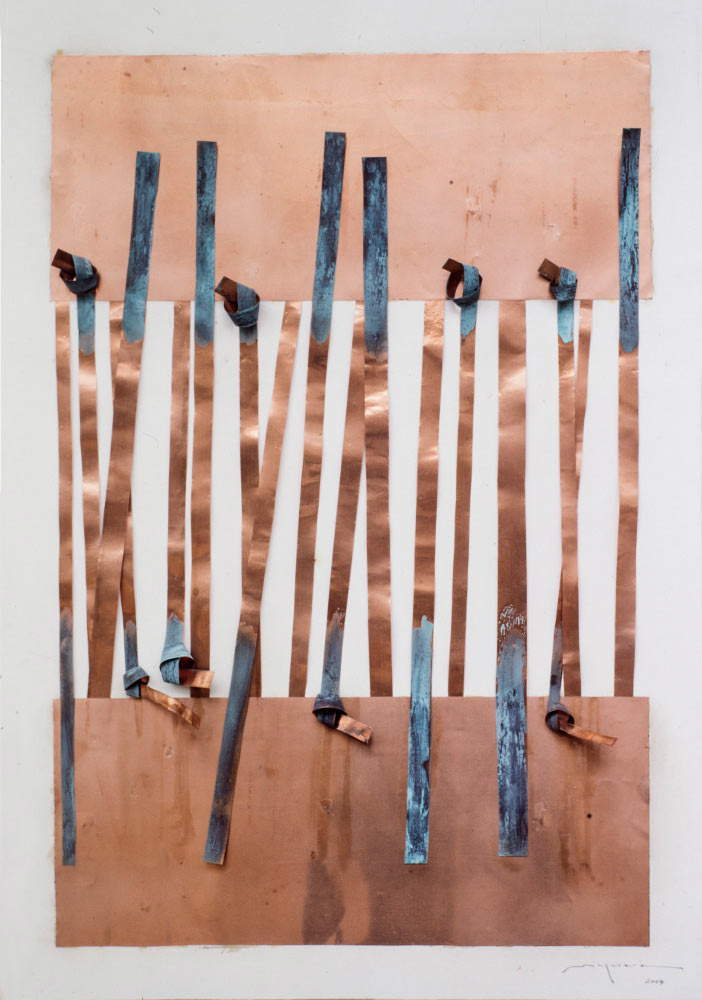 Hidetoshi Nagasawa, Sans titre (2004 ; collage de cuivre sur papier, 100 x 70 cm)