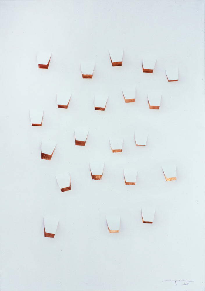 Hidetoshi Nagasawa, Sans titre (2005 ; collage de cuivre sur papier, 100 x 80 cm)