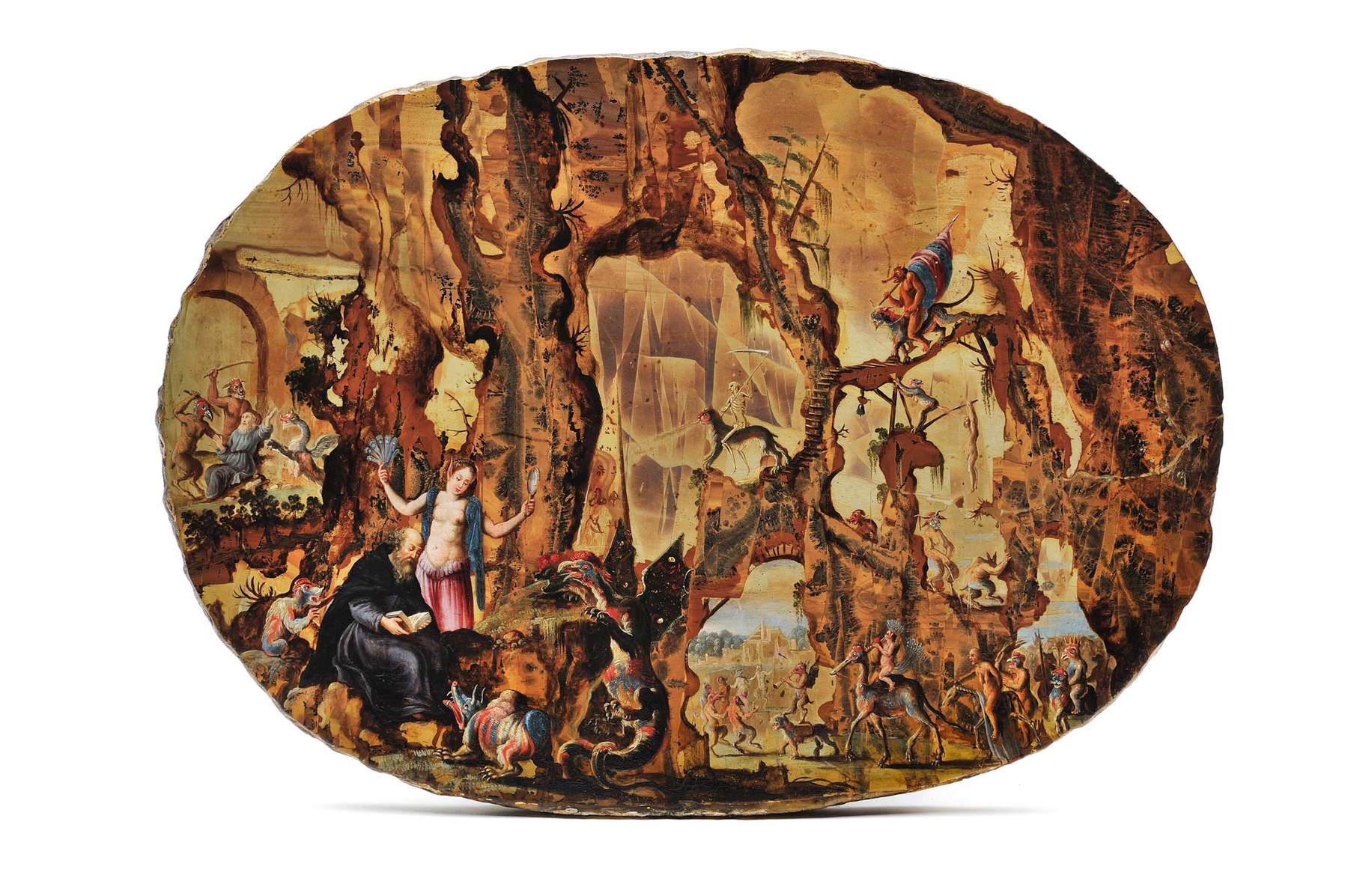 Jacob Van Swanenburg, Le tentazioni di sant&rsquo;Antonio (1595-1605 circa; olio su pietra; Collezione privata). &copy; Kunstkammer Georg Laue, Munich/London