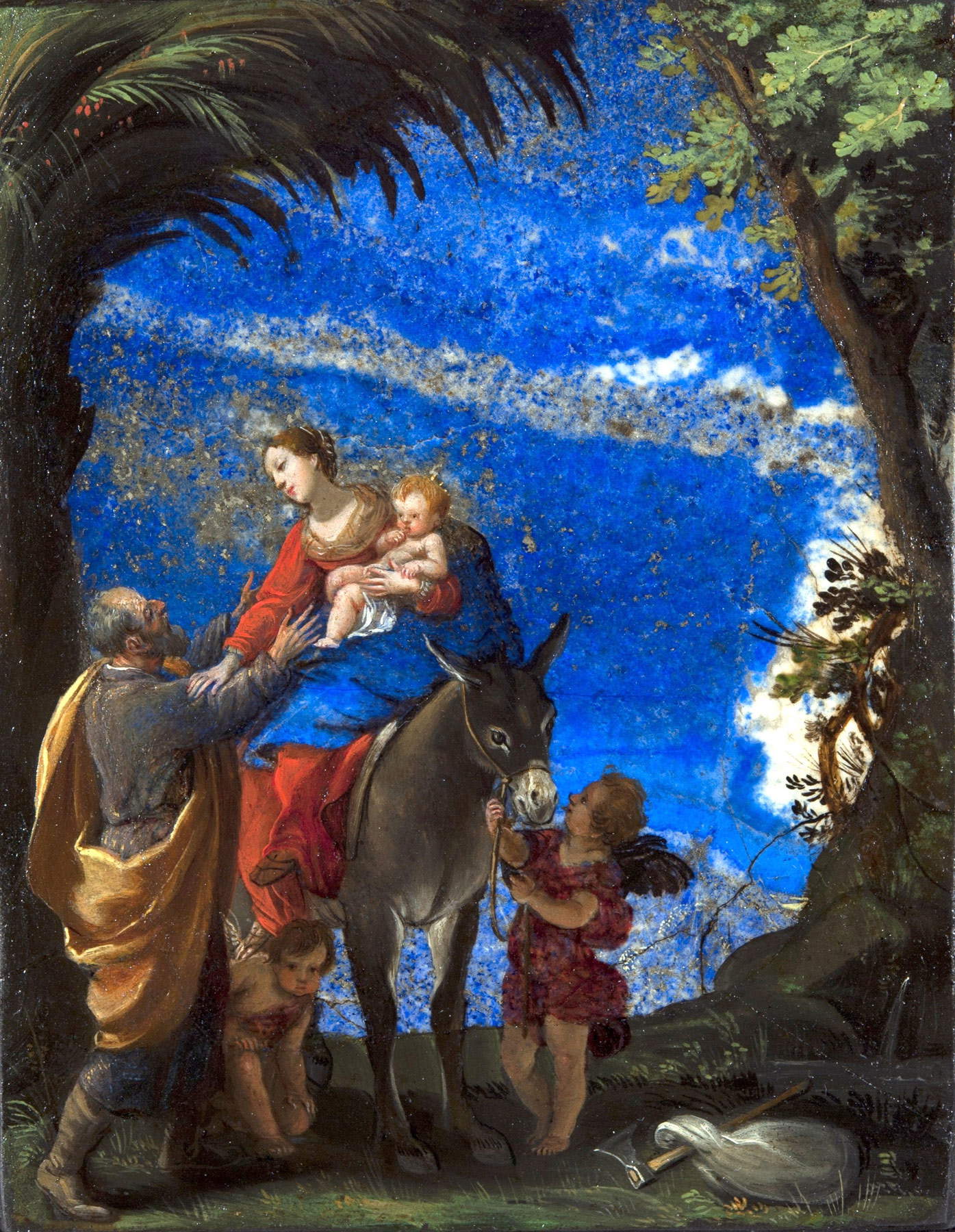 Jacques Stella, Riposo nella fuga in Egitto (olio su lapislazzulo e lavagna, rivestito di lavagna, 11 x 9,5 cm; Pajelu collection) Jacques Stella, Riposo nella fuga in Egitto (olio su lapislazzulo e lavagna, rivestito di lavagna, 11 x 9,5 cm; Pajelu collection)