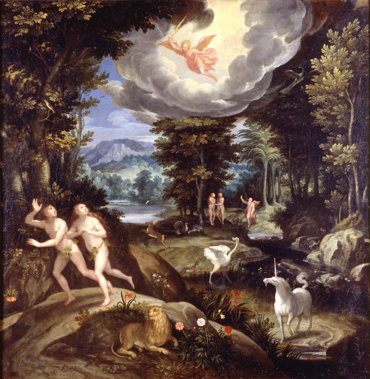 Jan Soens, Expulsion du paradis (vers 1586 ; huile sur toile, 113 x 110 cm ; Parme, Complexe de la Pilotta, Galerie nationale)