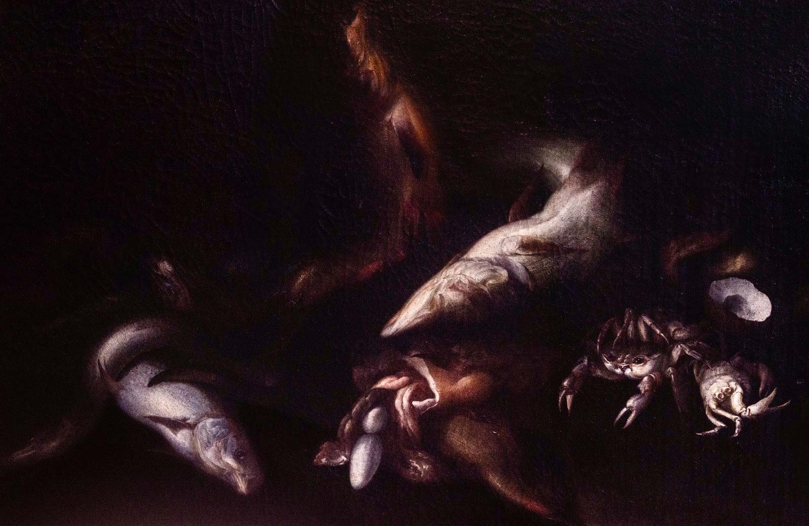 Jona Ostiglio, Nature morte aux poissons et aux crabes, église de San Michele in San Salvi Jona Ostiglio, Nature morte aux poissons et aux crabes, église de San Michele in San Salvi