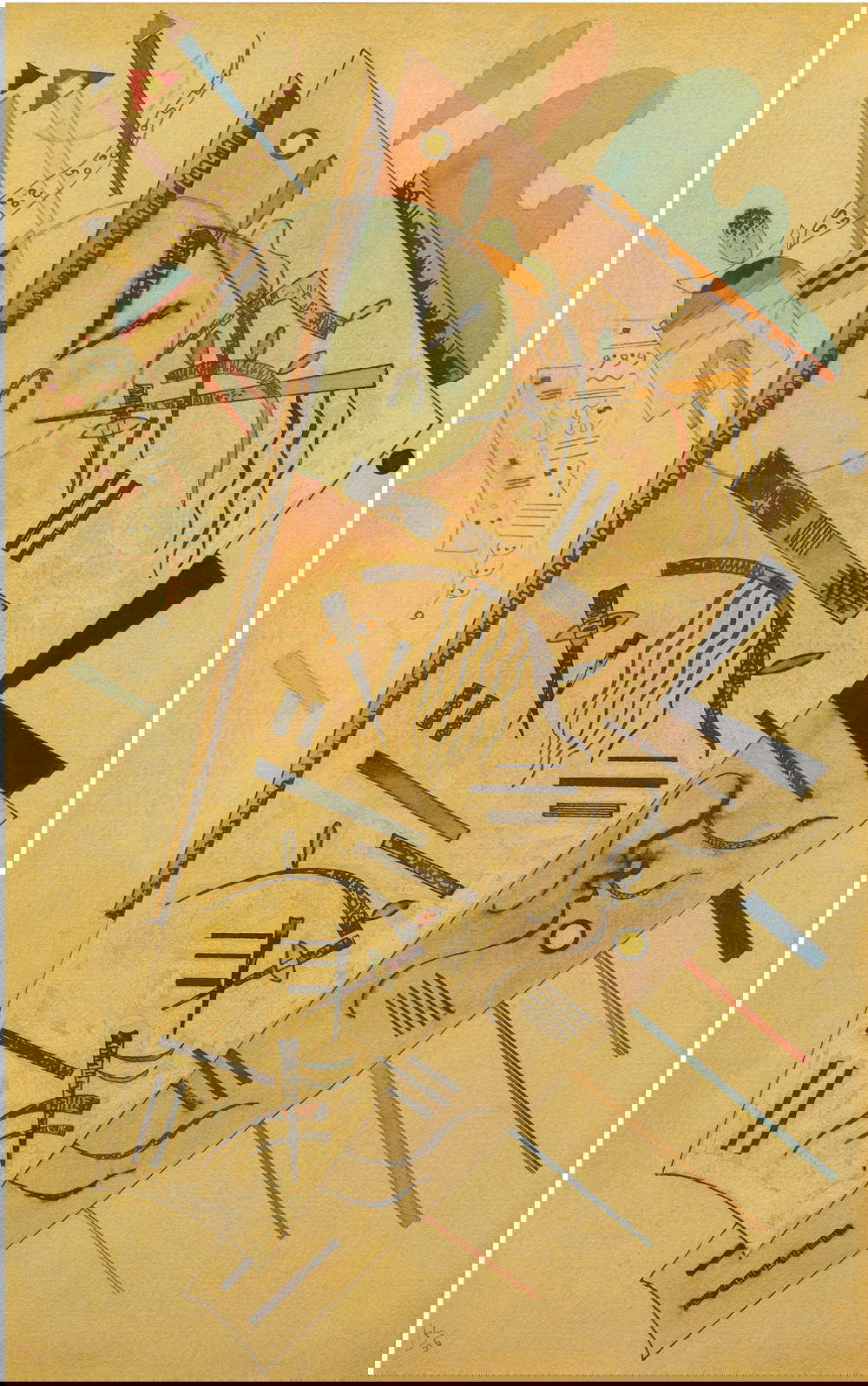 Vasilij Kandinskij, Communiqu&eacute; (1936; acquerello e china su carta montata su cartoncino, 48,5 x 30,5 cm)