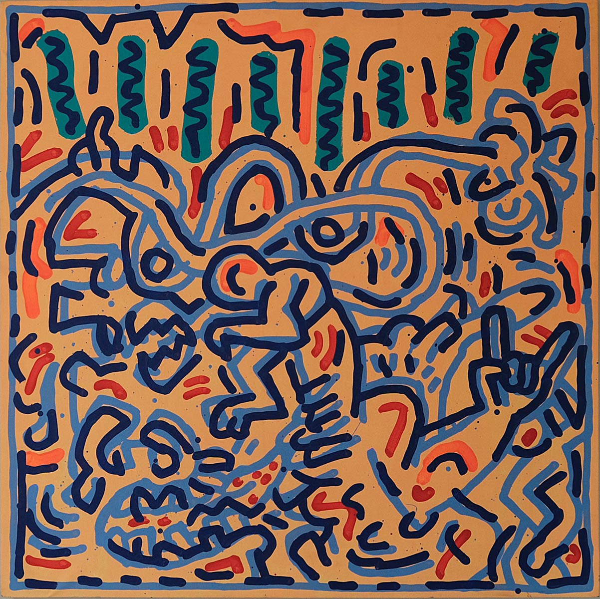 Keith Haring, Untitled (11/06/1984; Acrilico su tela, 100 x 100 cm; Collezione privata) Keith Haring, Untitled (11/06/1984; Acrilico su tela, 100 x 100 cm; Collezione privata)