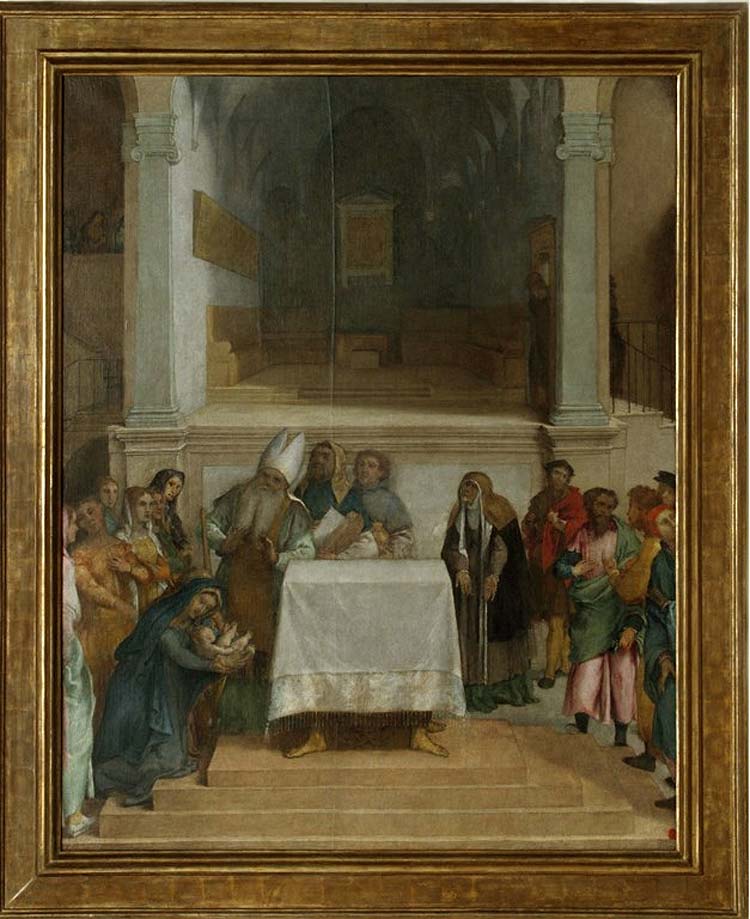 Lorenzo Lotto, Darstellung im Tempel (um 1554-1556; Öl auf Leinwand, 172 x 136,5 cm; Loreto, Museo Pinacoteca della Santa Casa) Lorenzo Lotto, Darstellung im Tempel (um 1554-1556; Öl auf Leinwand, 172 x 136,5 cm; Loreto, Museo Pinacoteca della Santa Casa)