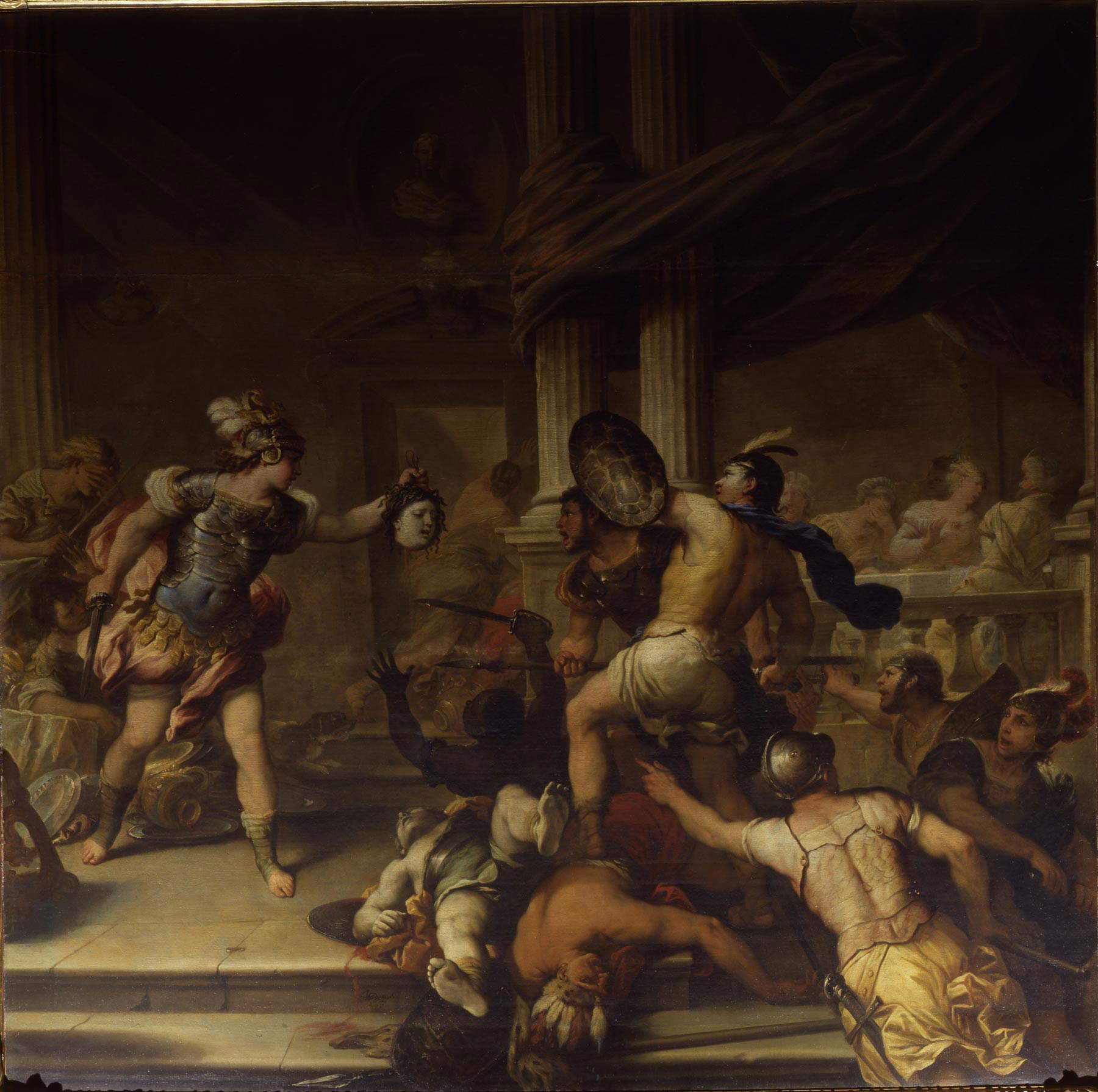 Luca Giordano, Lotta tra Perseo e Fineo (1680 circa; olio su tela; Genova, Palazzo Reale) Luca Giordano, Lotta tra Perseo e Fineo (1680 circa; olio su tela; Genova, Palazzo Reale)