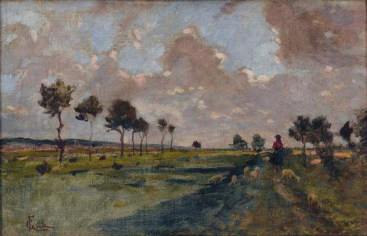 Luigi Gioli, Toskanische Landschaft (um 1880; Öl auf Leinwand, 34,5 x 54,8 cm; Privatsammlung) Luigi Gioli, Toskanische Landschaft (um 1880; Öl auf Leinwand, 34,5 x 54,8 cm; Privatsammlung)