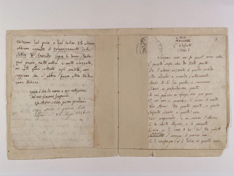 Manoscritto leopardiano con l'Infinito