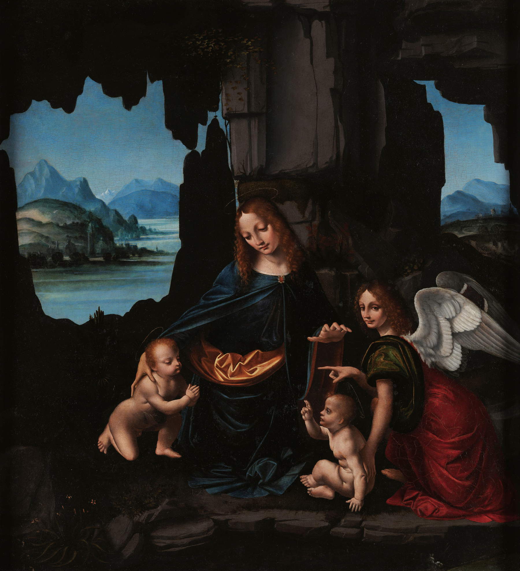 Marco d'Oggiono, Madonna col Bambino, san Giovannino e un angelo (tempera e olio su tavola; Milano, Castello Sforzesco) Marco d'Oggiono, Madonna col Bambino, san Giovannino e un angelo (tempera e olio su tavola; Milano, Castello Sforzesco)