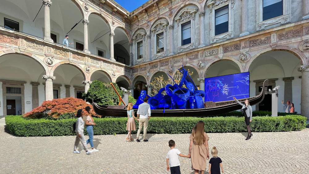 La gondole de Marco Nereo Rotelli atterrit à Milan: un nouveau chapitre de son projet de mer propre
