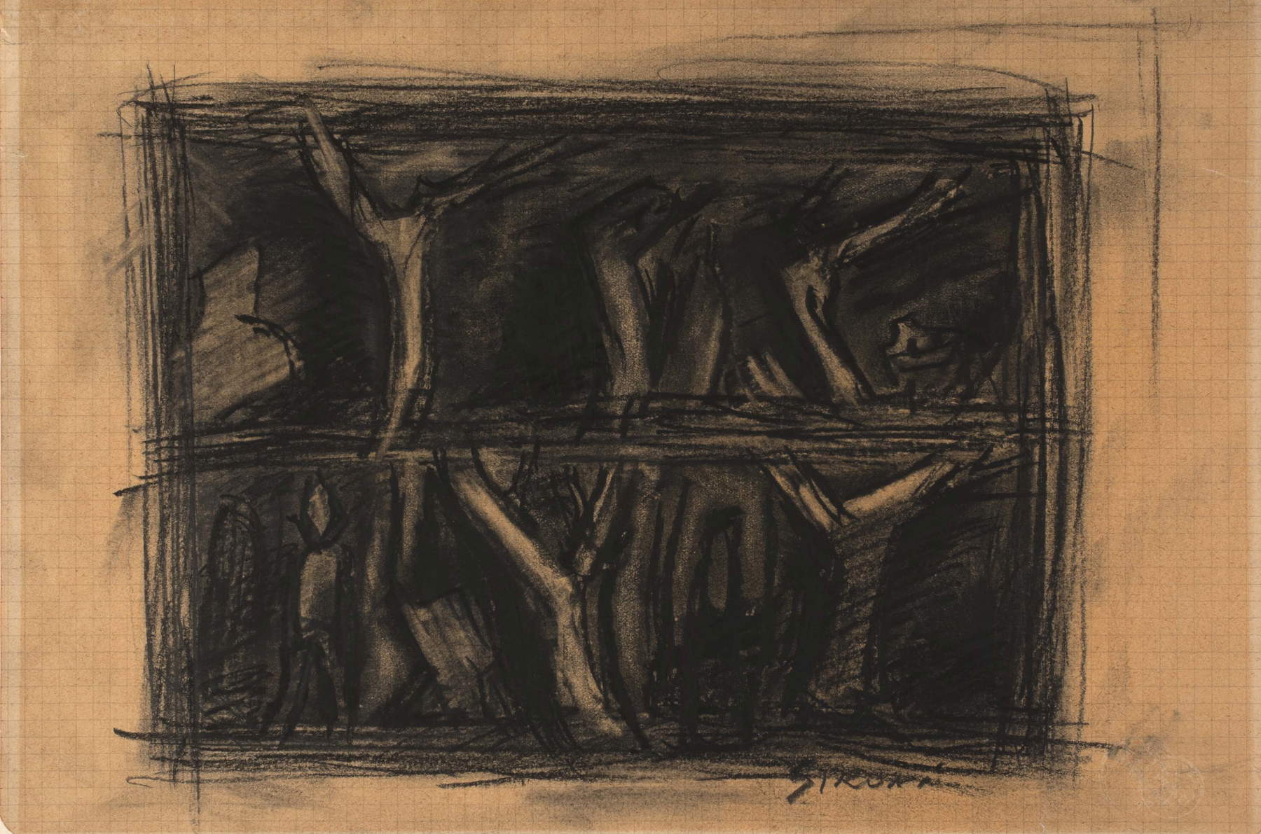 Mario Sironi, Composition with Landscape (ca. 1947; grease pencil; Rome, Istituto Centrale per la Grafica) Mario Sironi, Composition with Landscape (ca. 1947; grease pencil; Rome, Istituto Centrale per la Grafica)