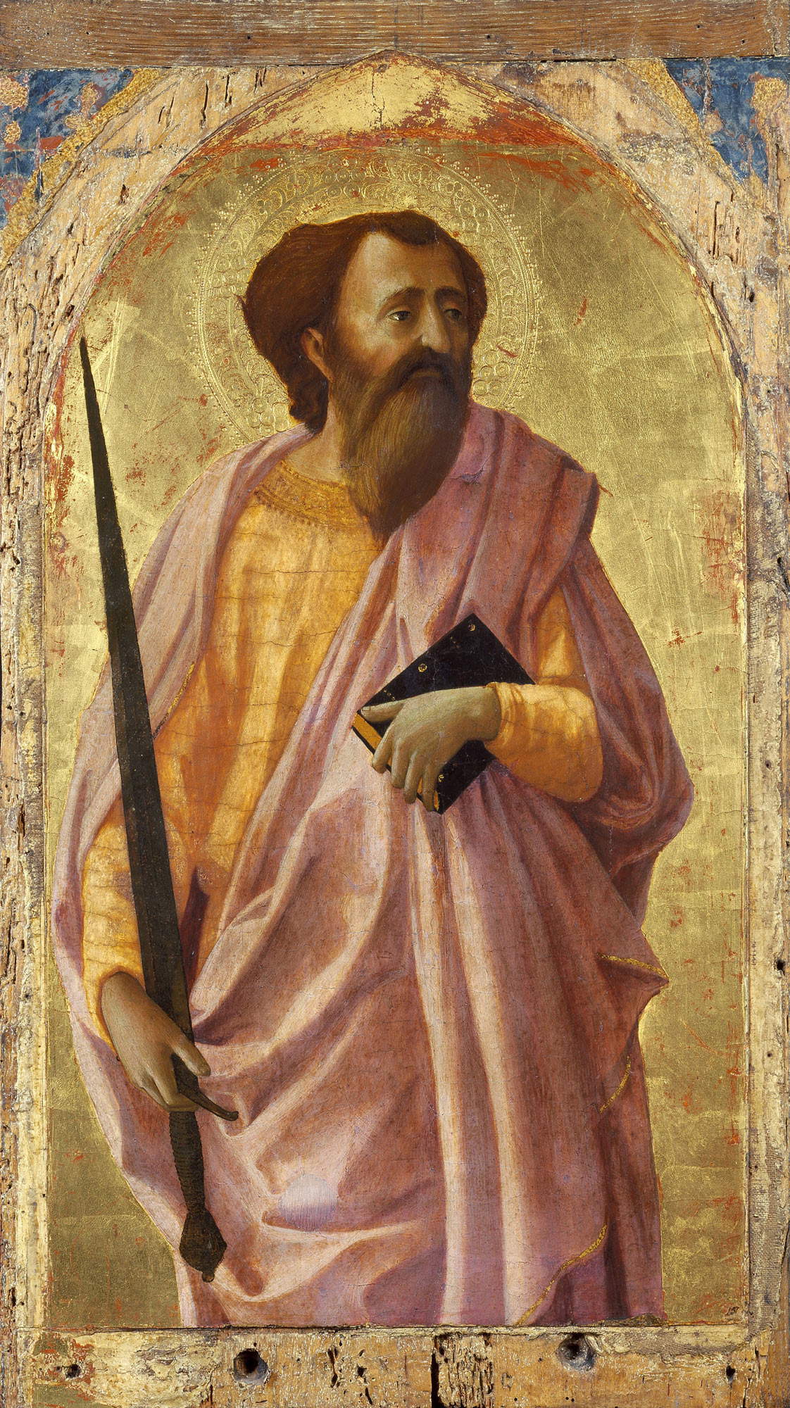Masaccio, San Paolo, dal Polittico del Carmine (1426; tempera e foglia d'oro su tavola, 62 × 34,5 cm; Pisa, Museo Nazionale di San Matteo, inv. 1720) Masaccio, San Paolo, dal Polittico del Carmine (1426; tempera e foglia d'oro su tavola, 62 × 34,5 cm; Pisa, Museo Nazionale di San Matteo, inv. 1720)