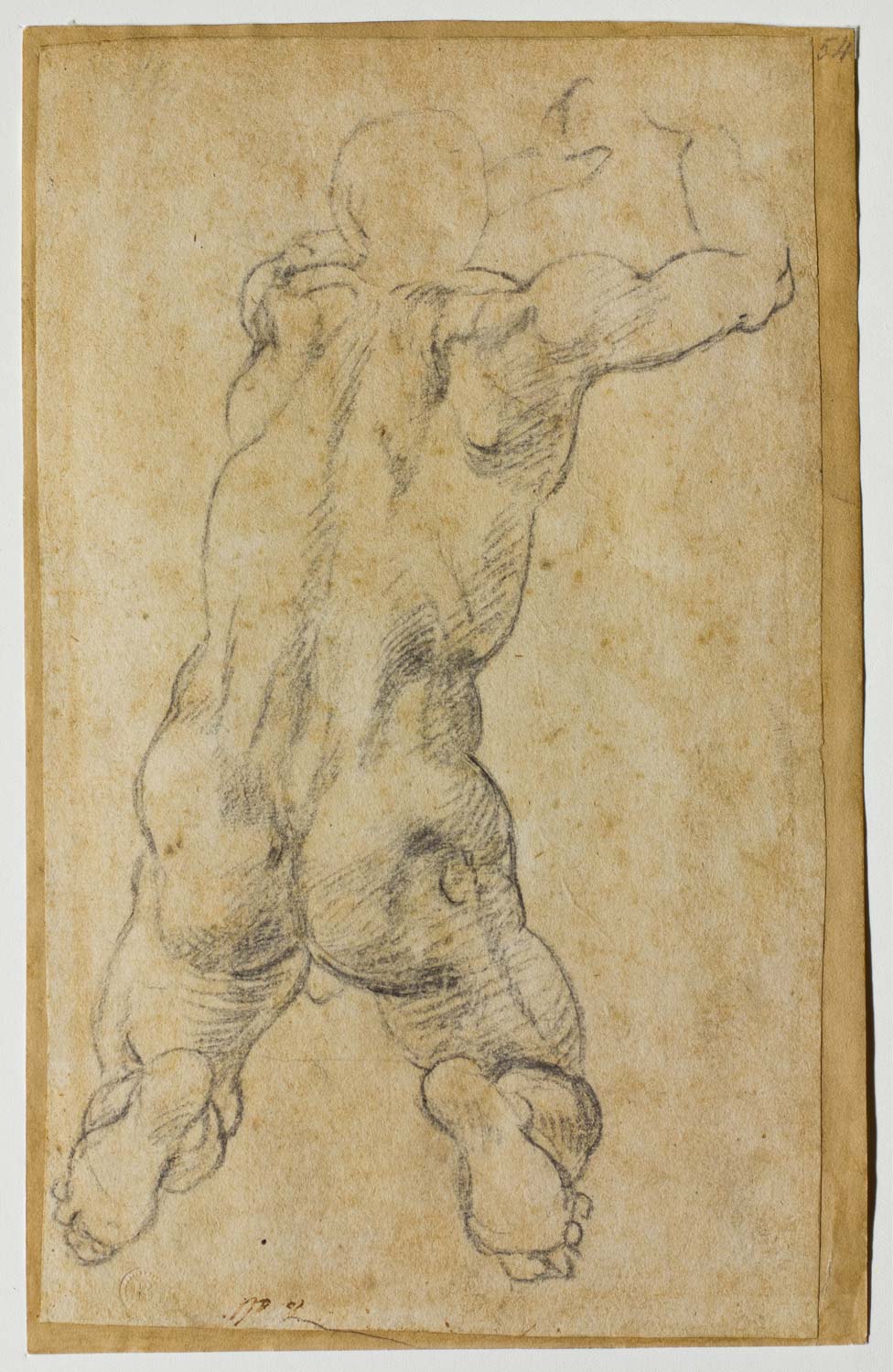 Michelangelo Buonarroti, Study of kneeling male nude (c. 1534; black pencil, 269 × 169 mm; Florence, Casa Buonarroti, inv. 54 F) Michelangelo Buonarroti, Study of kneeling male nude (c. 1534; black pencil, 269 × 169 mm; Florence, Casa Buonarroti, inv. 54 F)