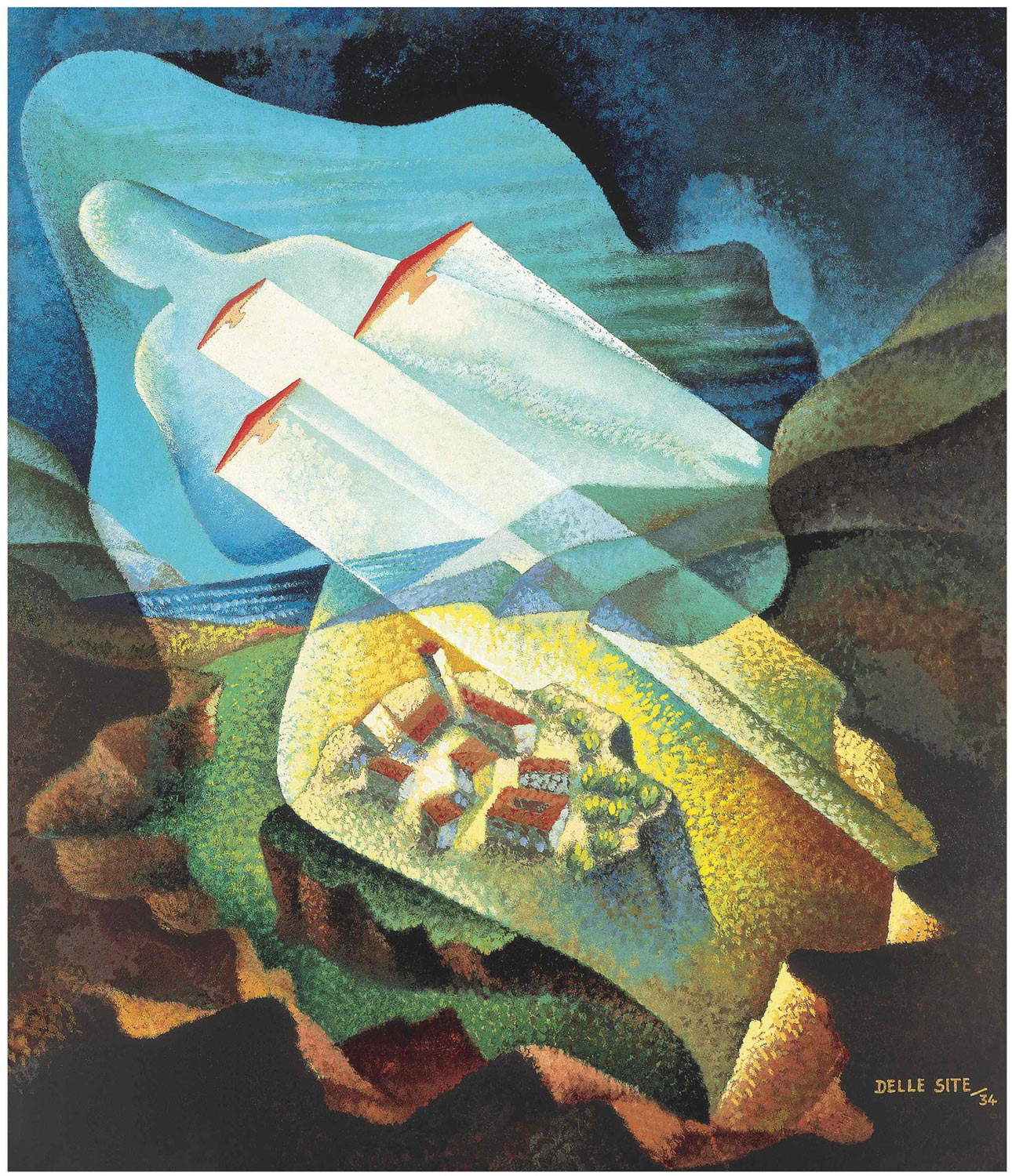 Mino delle Sete, Fuga in altezza (1934 ; huile sur toile ; Bologne, Fondazione Cassa di Risparmio di Bologna Art and History Collections)
