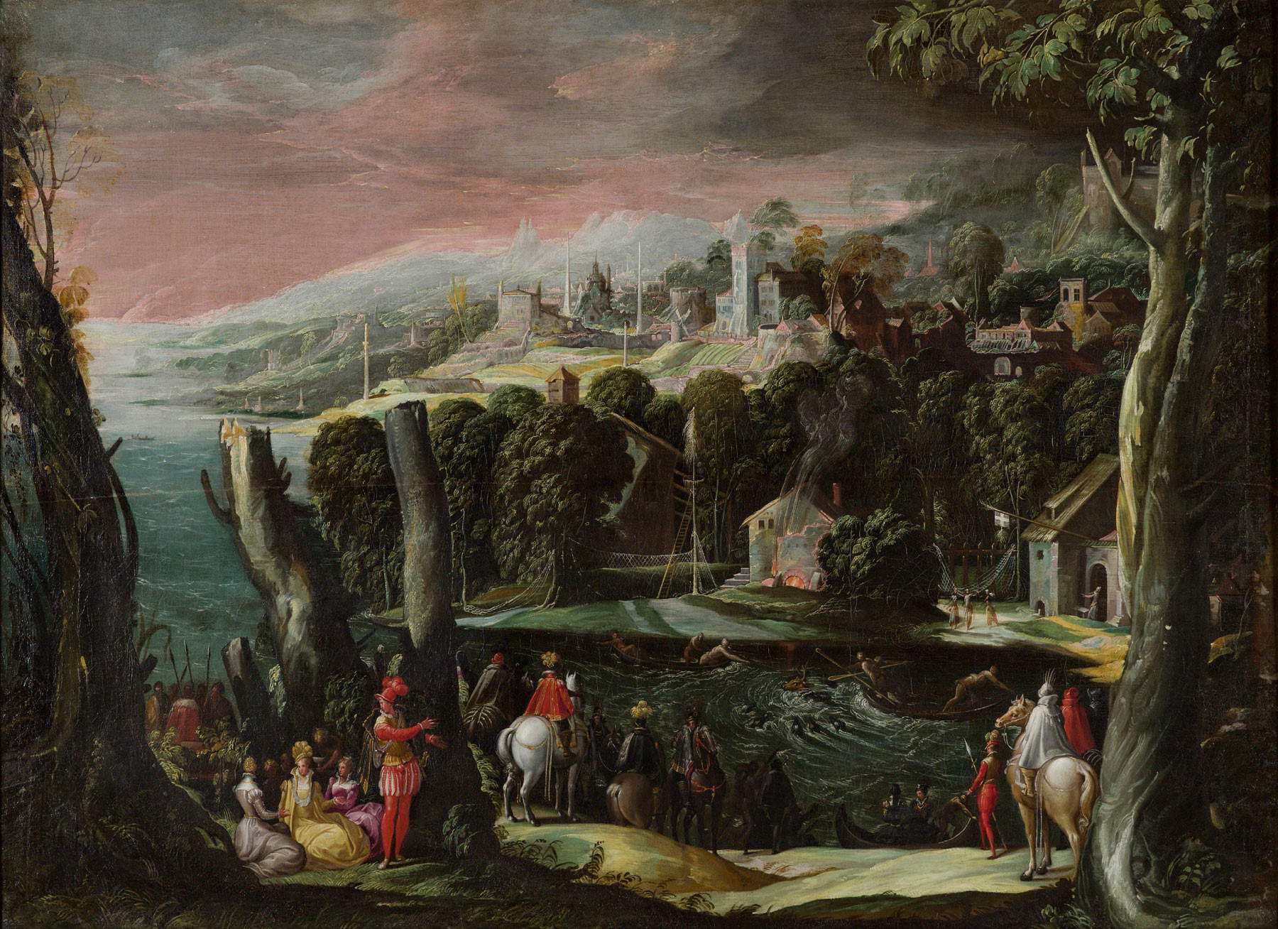 Nicolò dell'Abate, Landscape with Figures of Ladies and Knights (c. 1550; oil on canvas, 116 x 159 cm; Galleria Borghese). Photo by Mauro Coen, © Borghese Gallery Nicolò dell'Abate, Landscape with Figures of Ladies and Knights (c. 1550; oil on canvas, 116 x 159 cm; Galleria Borghese). Photo by Mauro Coen, © Borghese Gallery