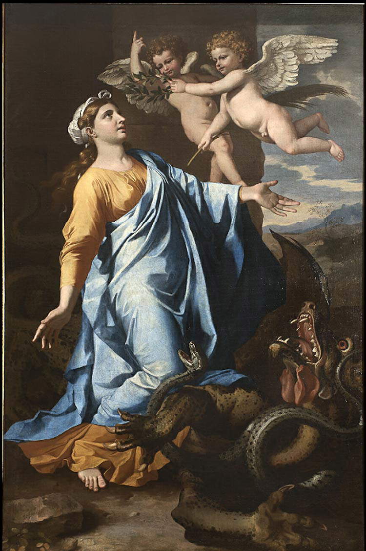 Nicolas Possuin (atribuido), Santa Margarita (c. 1635-1640; óleo sobre lienzo, 248,5 x 152,5 cm; Turín, Musei Reali, Galleria Sabauda)