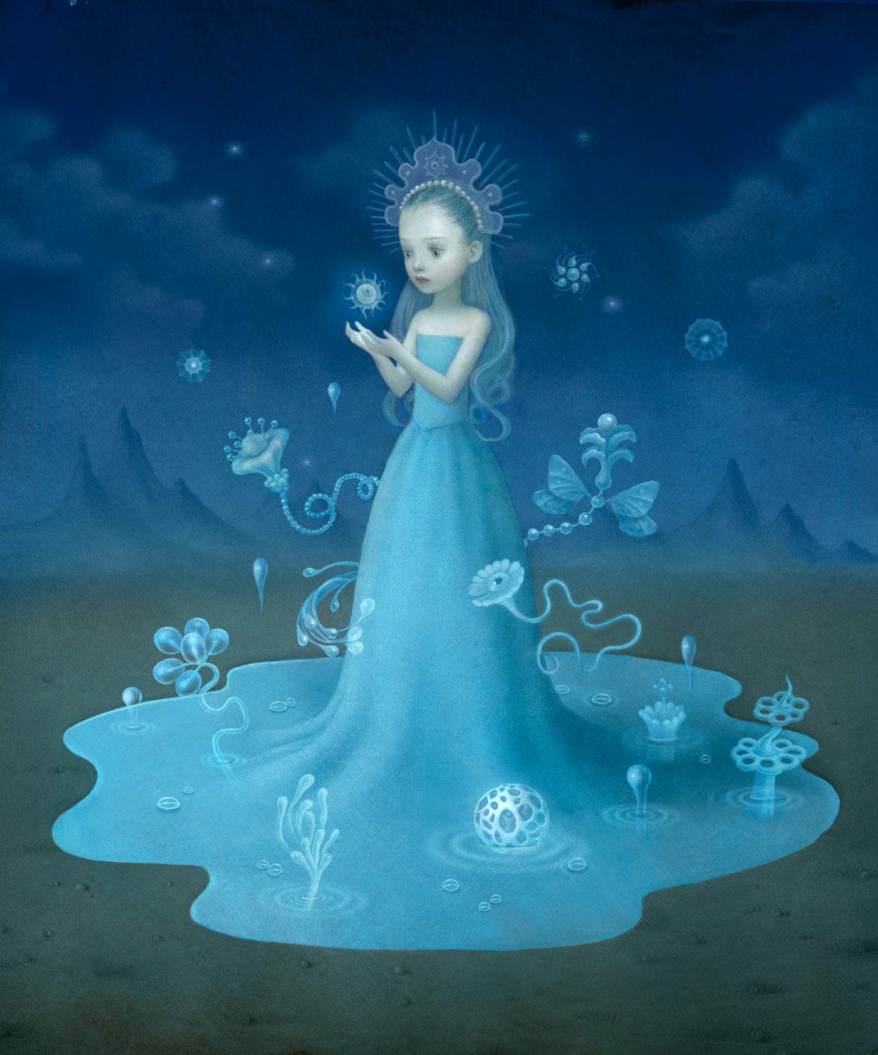 Nicoletta Ceccoli, The Blue Hour (2022; mixed media and digital, 120 x 100 cm) Nicoletta Ceccoli, The Blue Hour (2022; mixed media and digital, 120 x 100 cm)