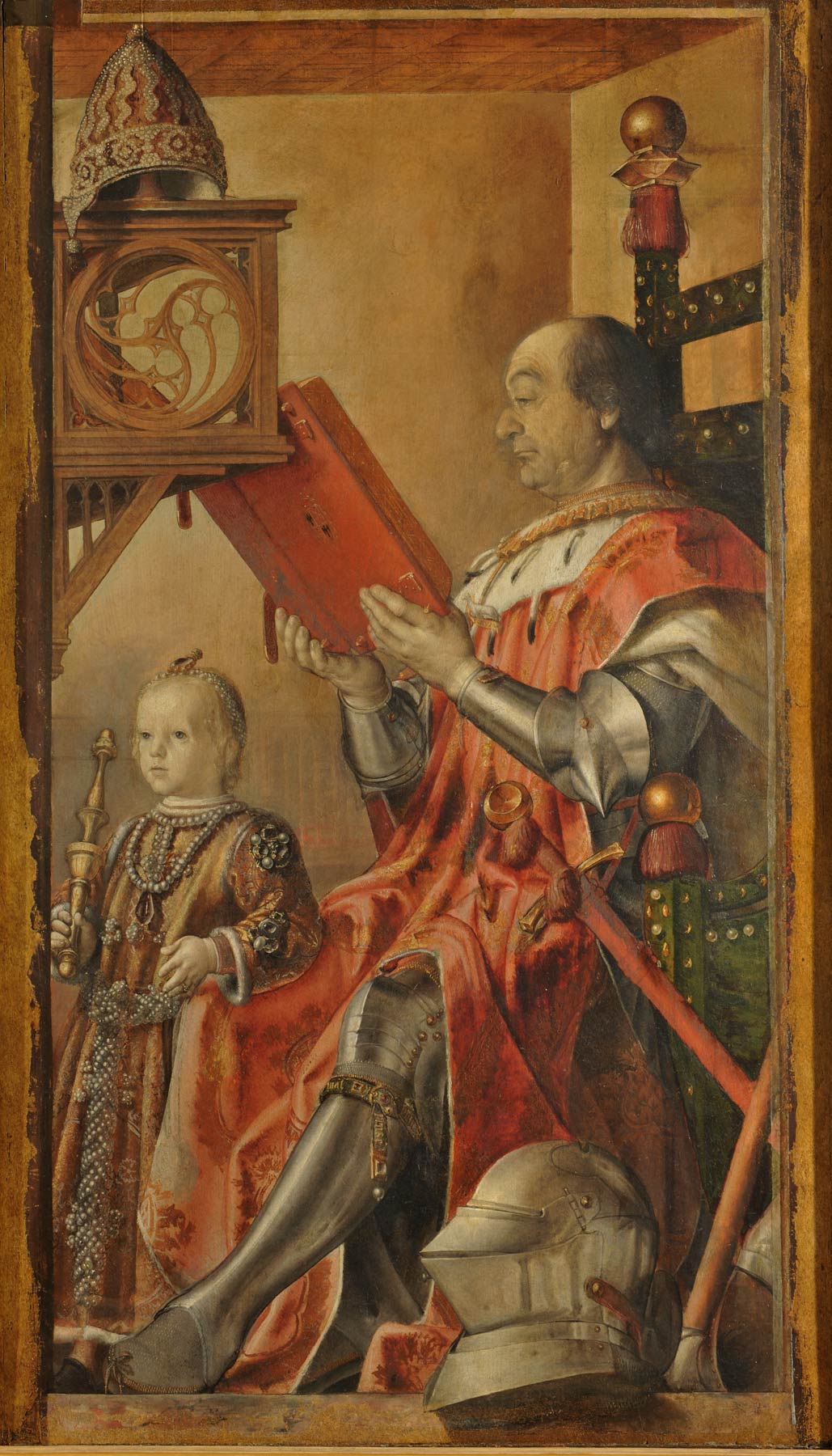 Pedro Berruguete, Porträt von Federico da Motefeltro und dem kleinen Guidobaldo (Tafel; Urbino, Galleria Nazionale delle Marche) Pedro Berruguete, Porträt von Federico da Motefeltro und dem kleinen Guidobaldo (Tafel; Urbino, Galleria Nazionale delle Marche)