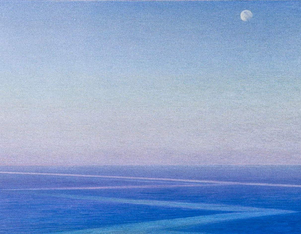 Piero Guccione, Mattina di luglio a Punta Corvo (2001-2003; olio su tela, 70,2 x 128,3 cm; Collezione privata)