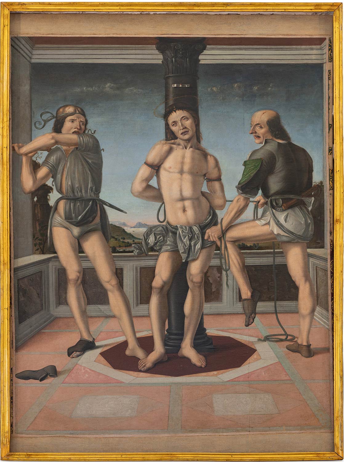 Pietro di Galeotto, Geißelung Christi (Tempera auf Leinwand; Perugia, Oratorium von San Francesco) Pietro di Galeotto, Geißelung Christi (Tempera auf Leinwand; Perugia, Oratorium von San Francesco)