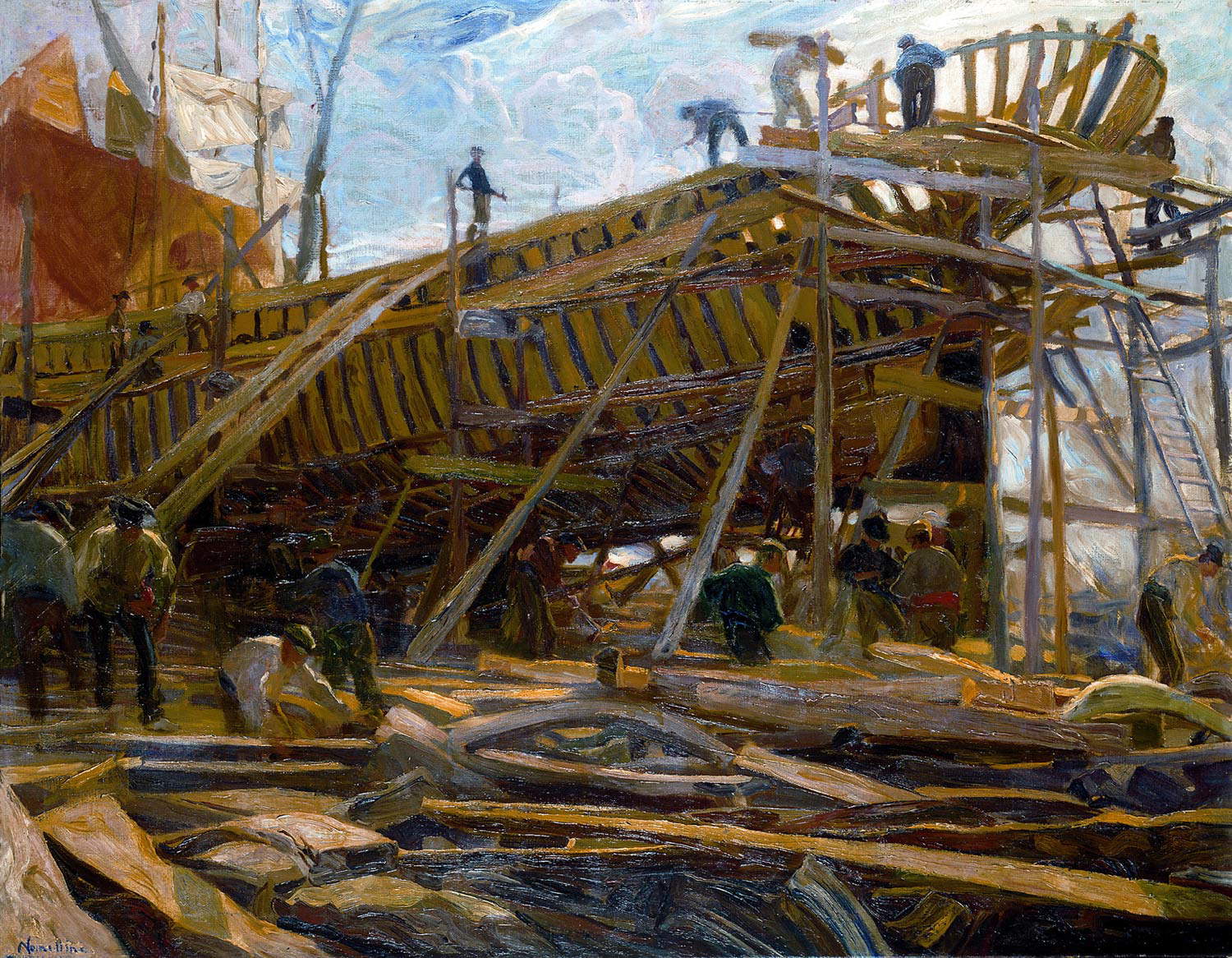 Plinio Nomellini, Die Baustelle (um 1905; Öl auf Leinwand, 93 x 120 cm; Genua, Wolfsoniana - Palazzo Ducale Fondazione per la Cultura) Plinio Nomellini, Die Baustelle (um 1905; Öl auf Leinwand, 93 x 120 cm; Genua, Wolfsoniana - Palazzo Ducale Fondazione per la Cultura)