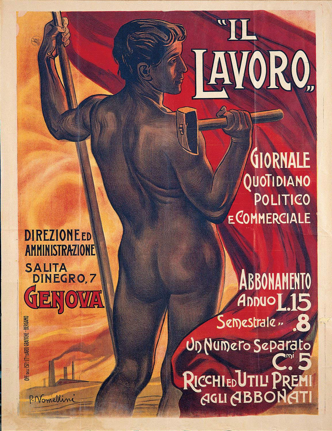 Plinio Nomellini, Il lavoro (1903, Farblithographie auf Papier, 130 x 99 cm; Genua, Wolfsoniana - Palazzo Ducale Fondazione per la Cultura) Plinio Nomellini, Il lavoro (1903, Farblithographie auf Papier, 130 x 99 cm; Genua, Wolfsoniana - Palazzo Ducale Fondazione per la Cultura)