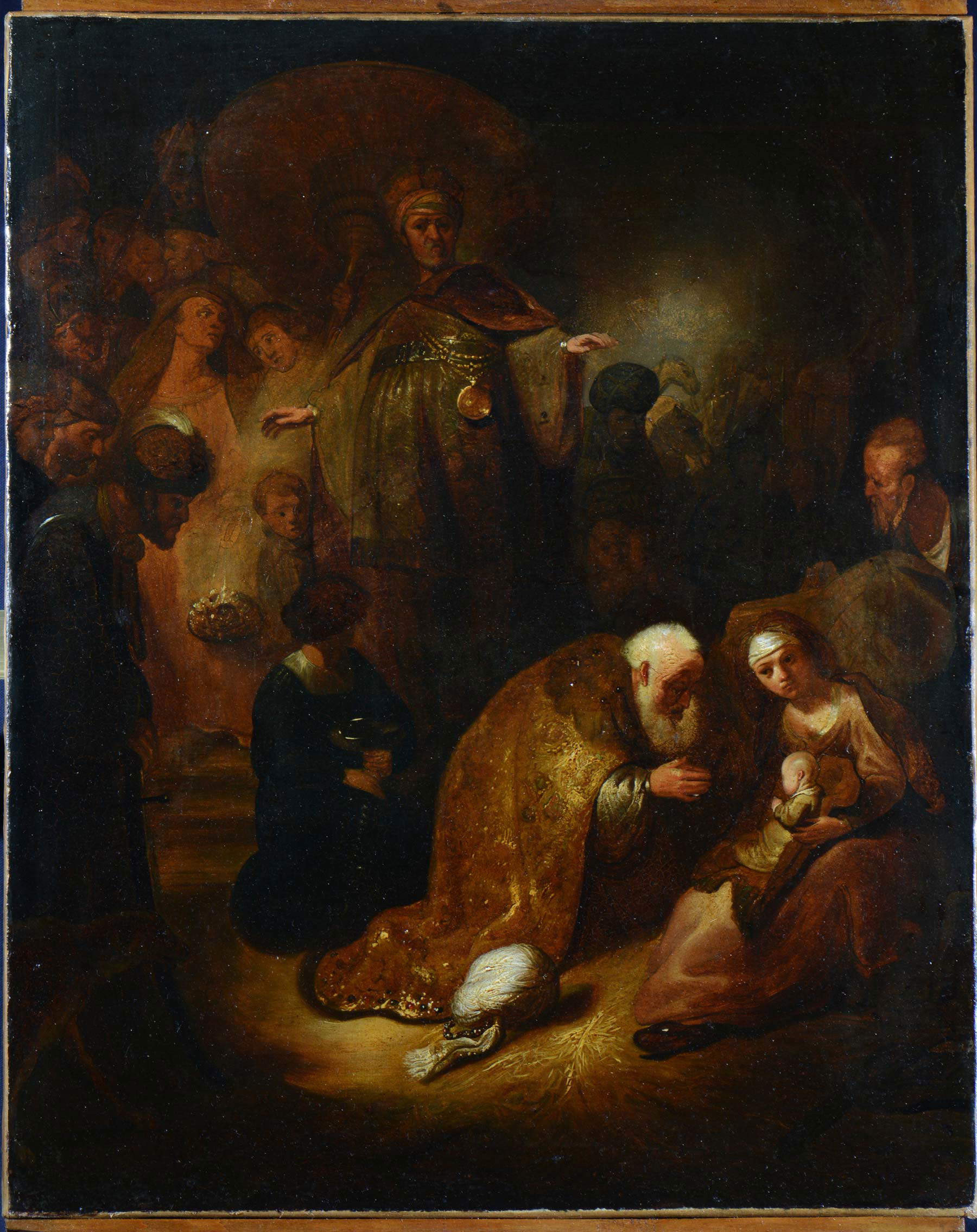 Rembrandt, Adoración de los Reyes Magos (1632; óleo sobre papel aplicado a lienzo, 54,5 x 44,5 cm) Rembrandt, Adoración de los Reyes Magos (1632; óleo sobre papel aplicado a lienzo, 54,5 x 44,5 cm)