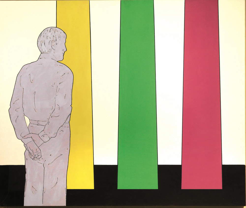 Renato Mambor, L’osservatore e i colori (anni Ottanta; olio su tela, 100 x 120 cm; Collezione privata) Renato Mambor, L’osservatore e i colori (anni Ottanta; olio su tela, 100 x 120 cm; Collezione privata)